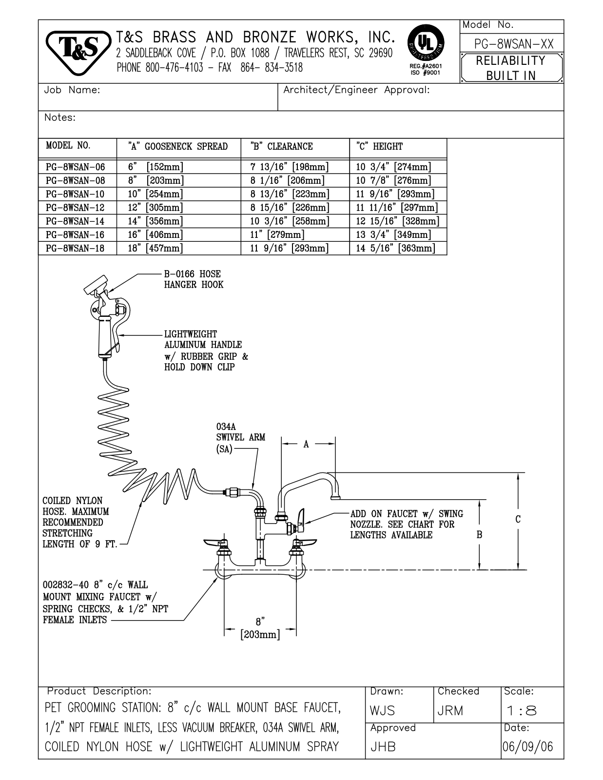 T&S Brass PG-8WSAN-06 User Manual