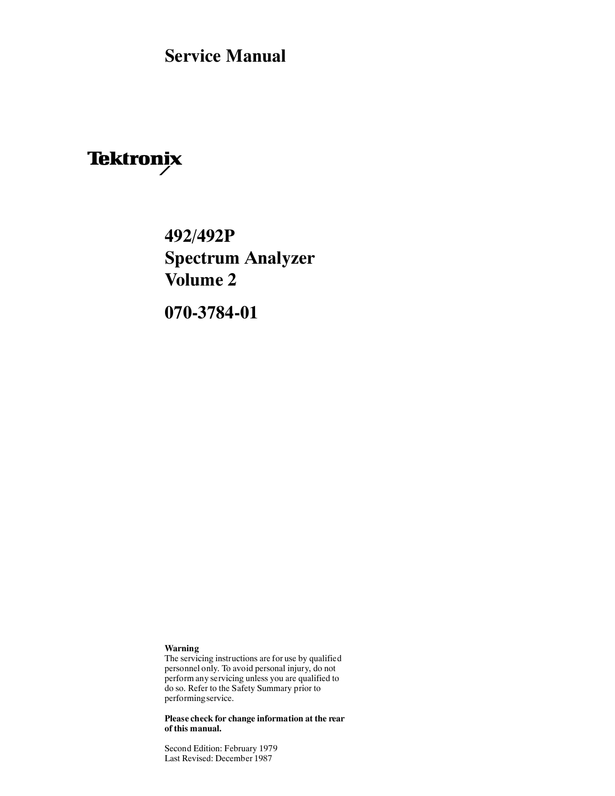 Tektronix 492P, 492 Service Manual