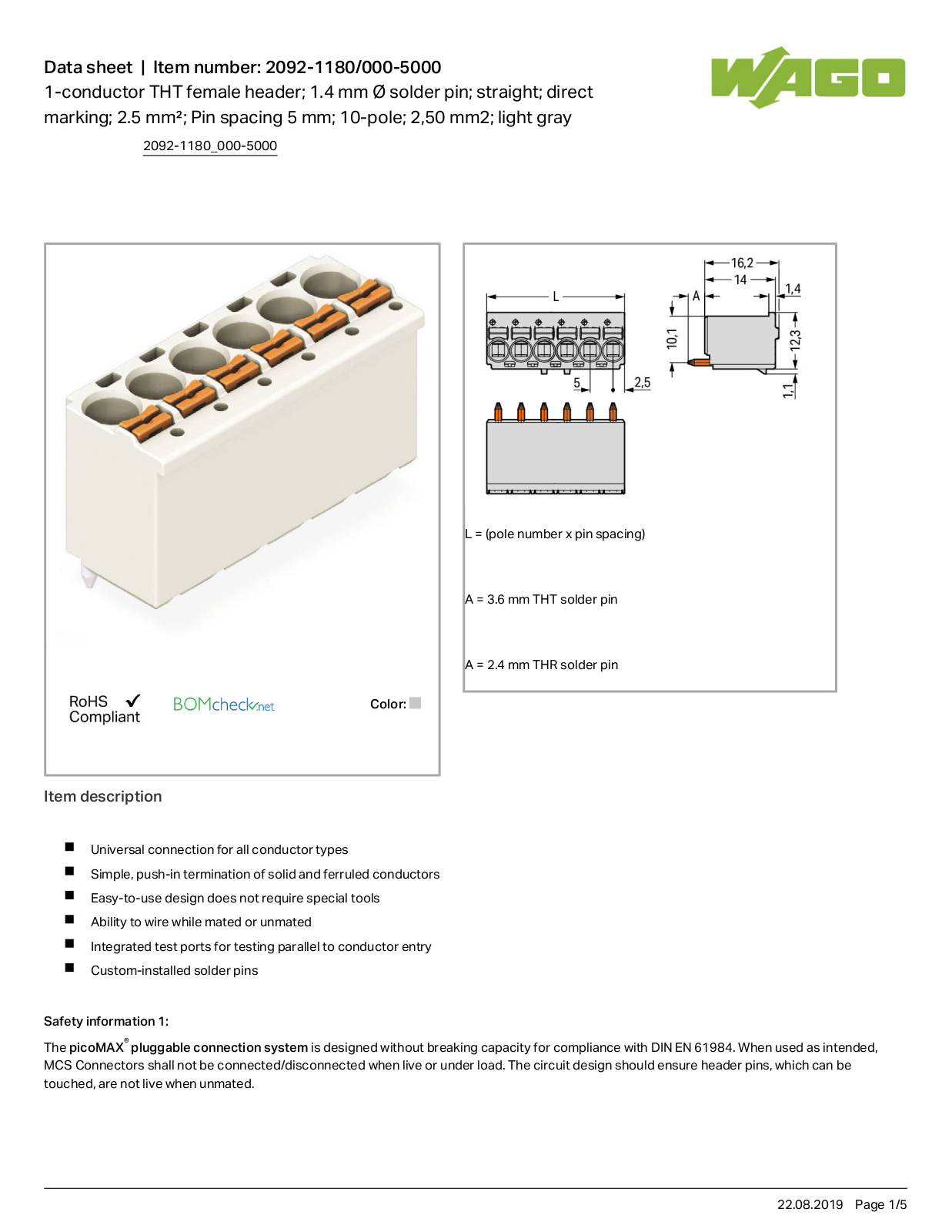 Wago 2092-1180/000-5000 Data Sheet