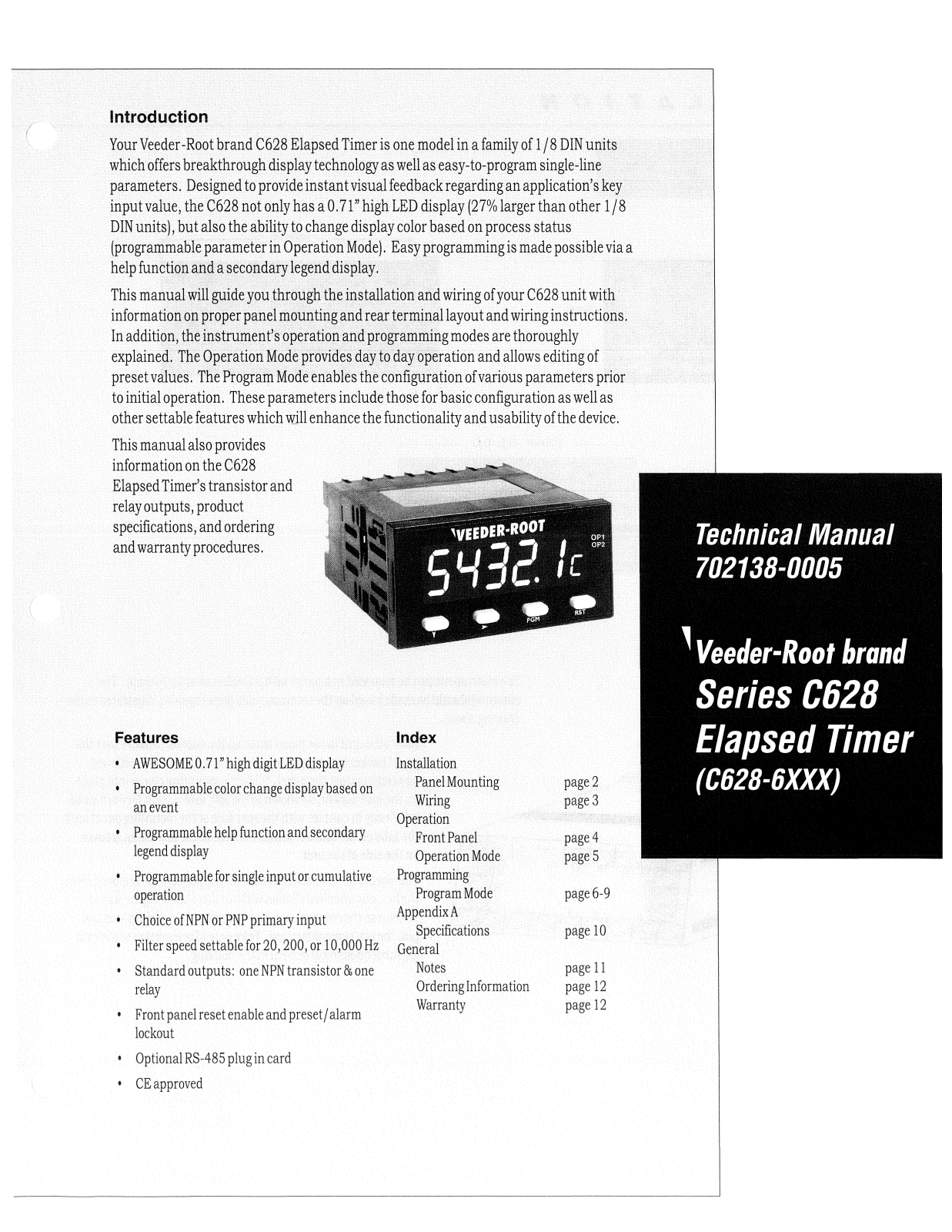 Veeder Root Series C628 Elapsed Timer INSTALLATION, OPERATION AND SERVICE INSTRUCTIONS - ManualMachine.com
