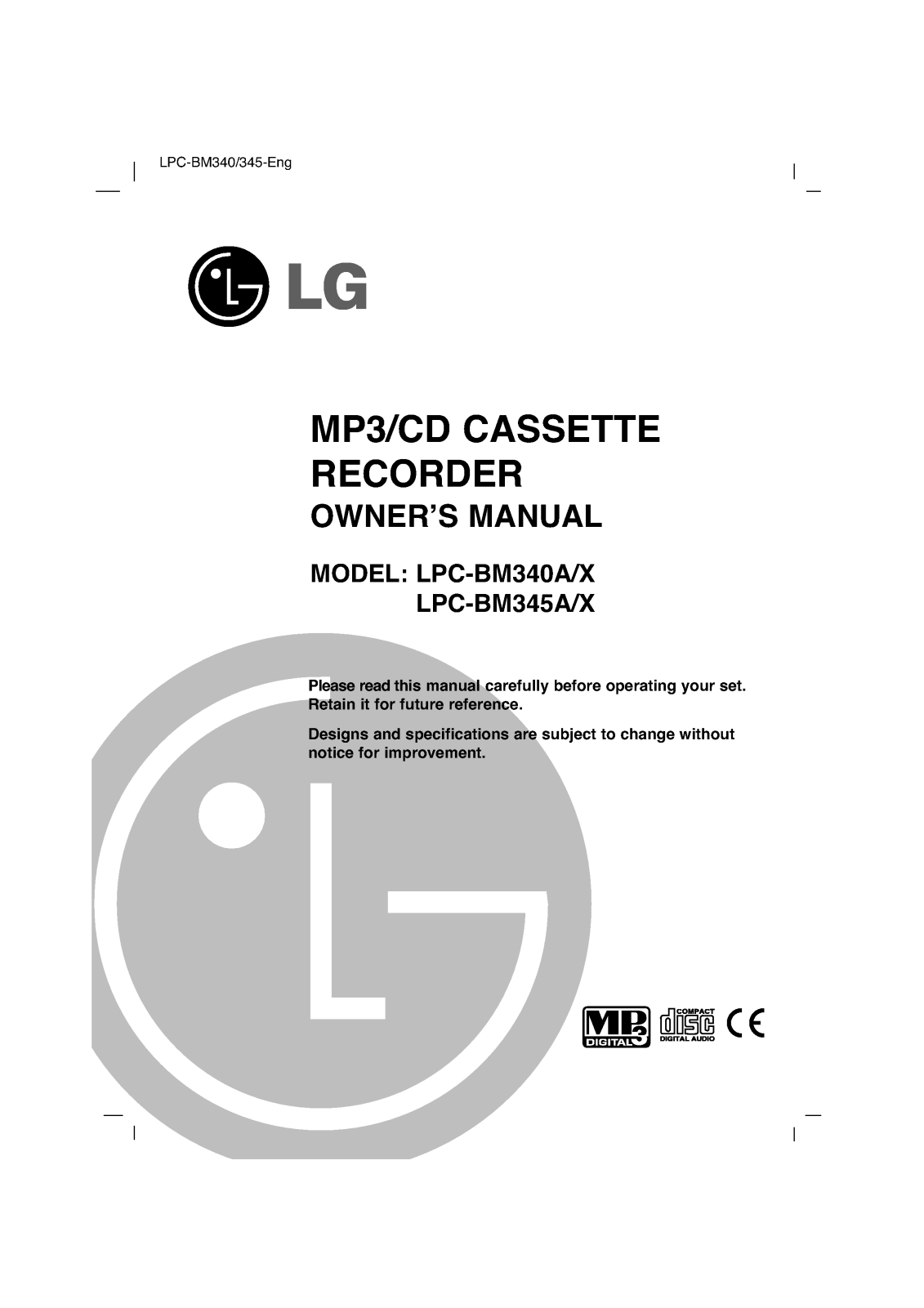 LG LPC-BM340A Manual