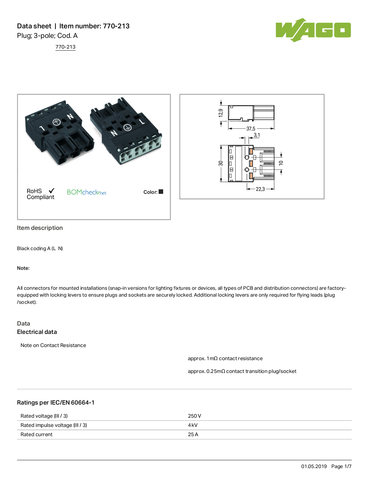 Wago 770-213 Data Sheet