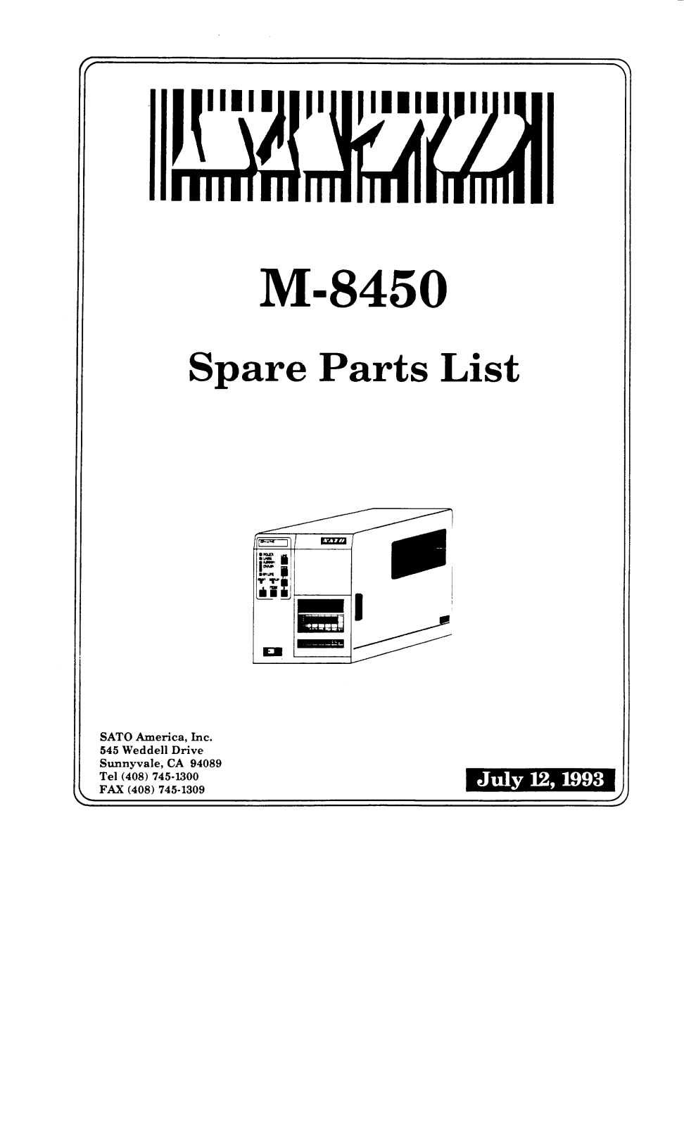 SATO M-8450 Parts List