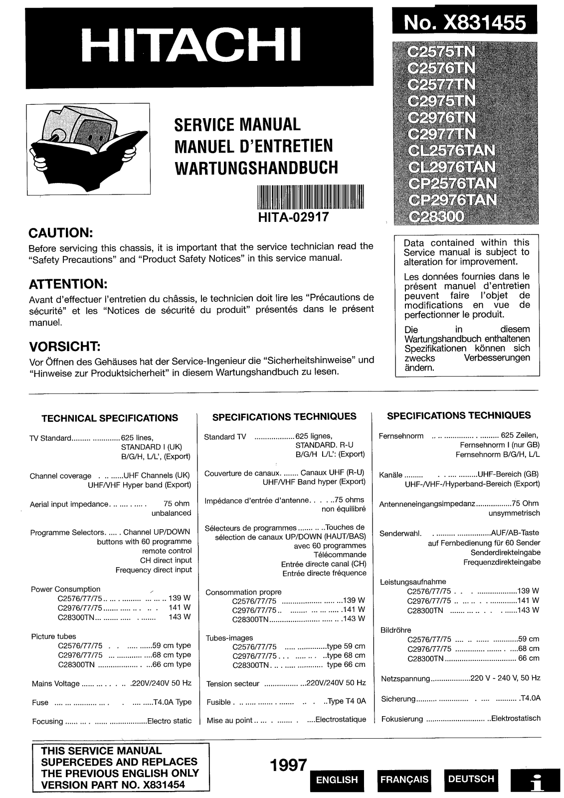 Hitachi X831455 Service Manual