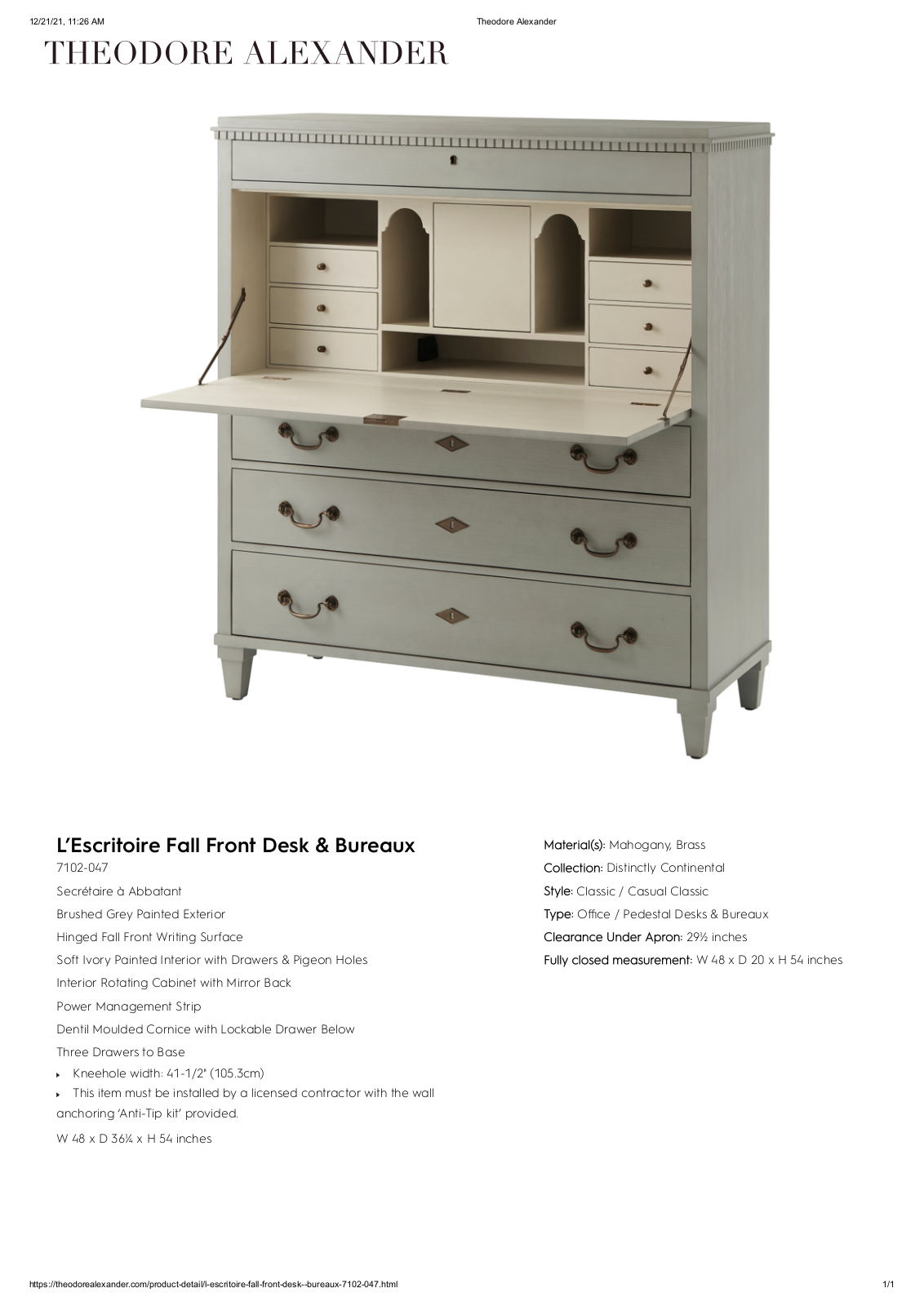 Theodore Alexander FPLJ1441 Specifications - ManualMachine.com