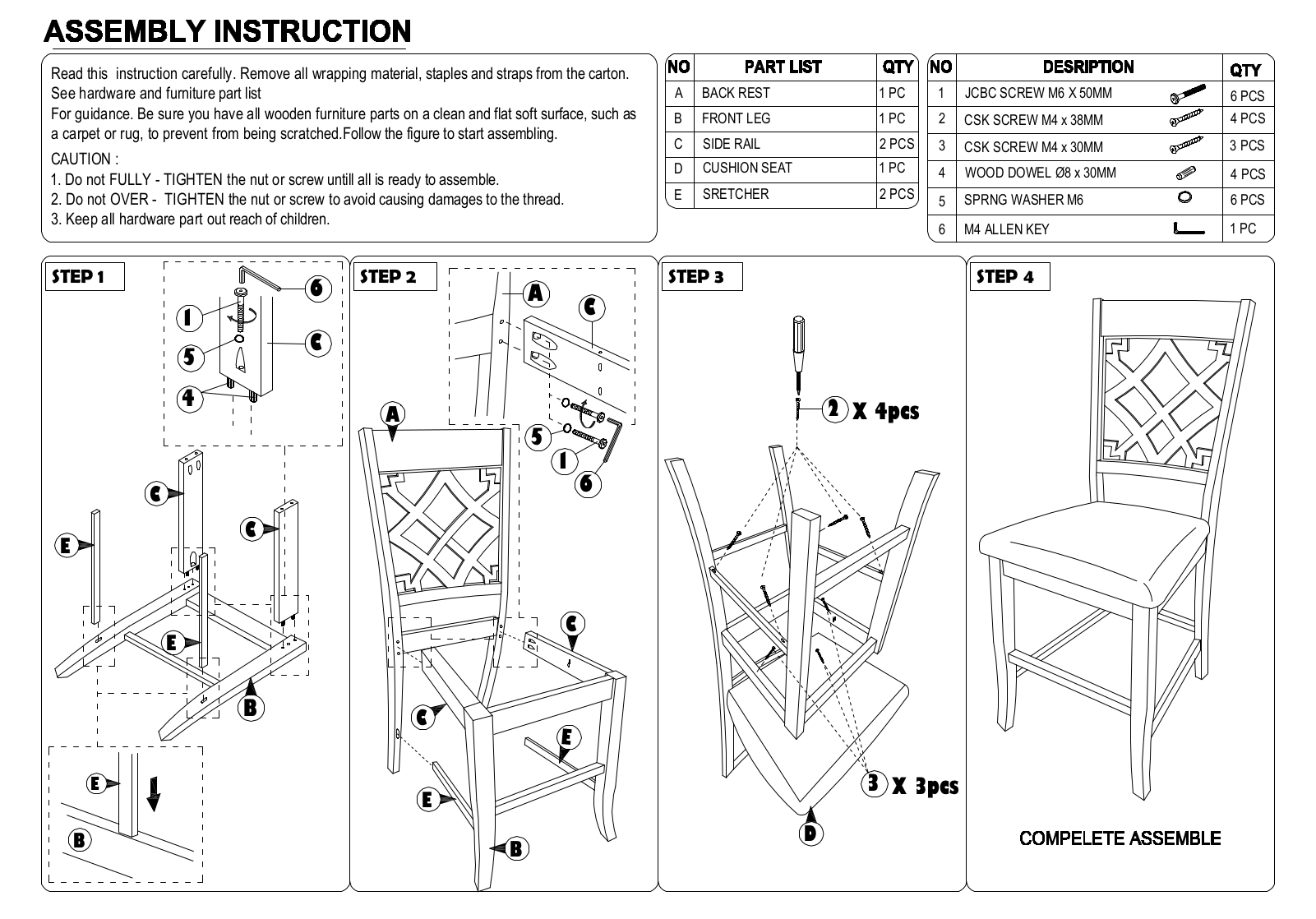 Wholesale Interiors RH321PGREYDARKBROWNPS, RH321PPS Assembly Guide - ManualMachine.com