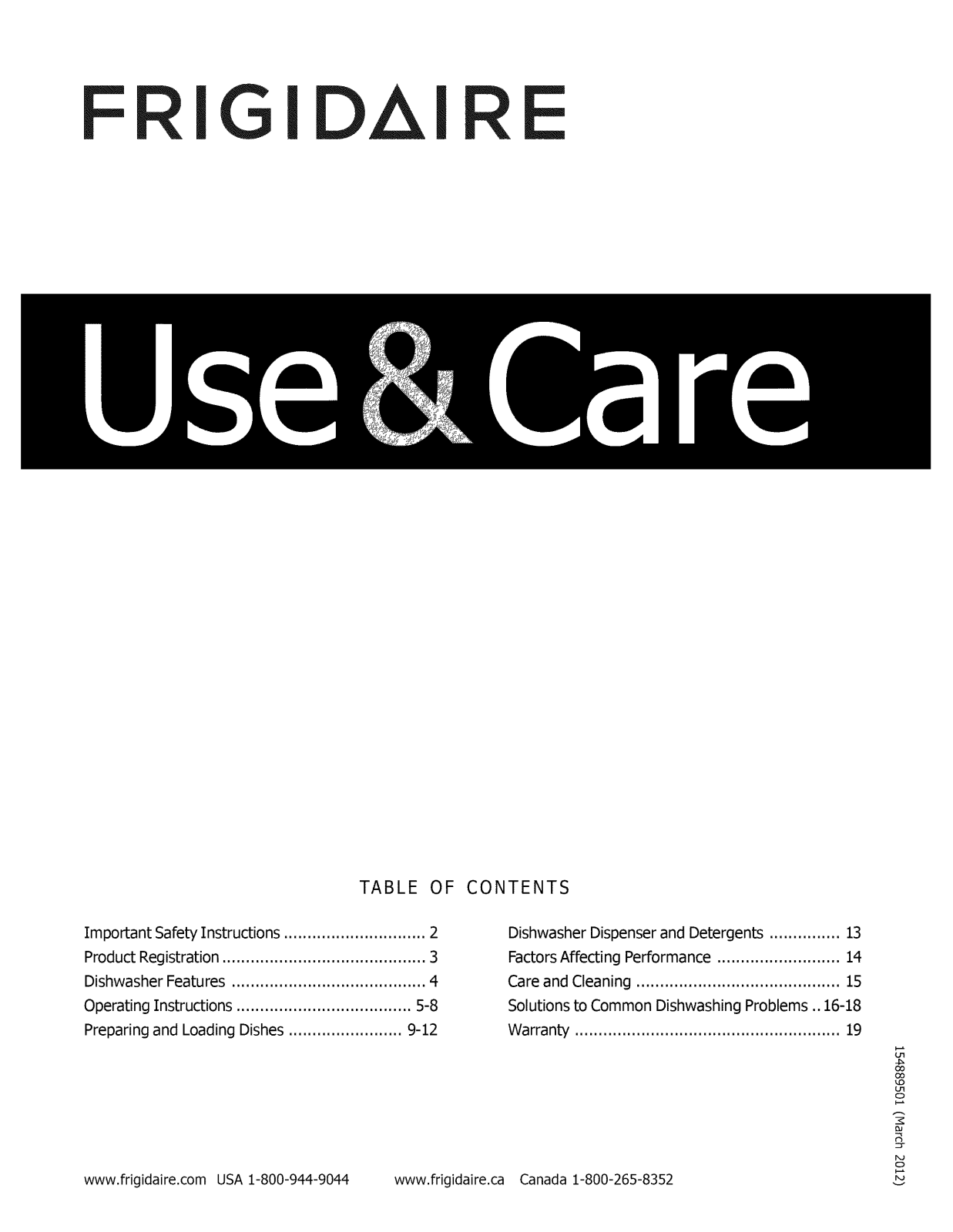 Frigidaire FPHD2485NF2A, FPHD2485NF1A, FPHD2485NF0A, FGHD2465NW2A, FGHD2465NW1A Owner’s Manual