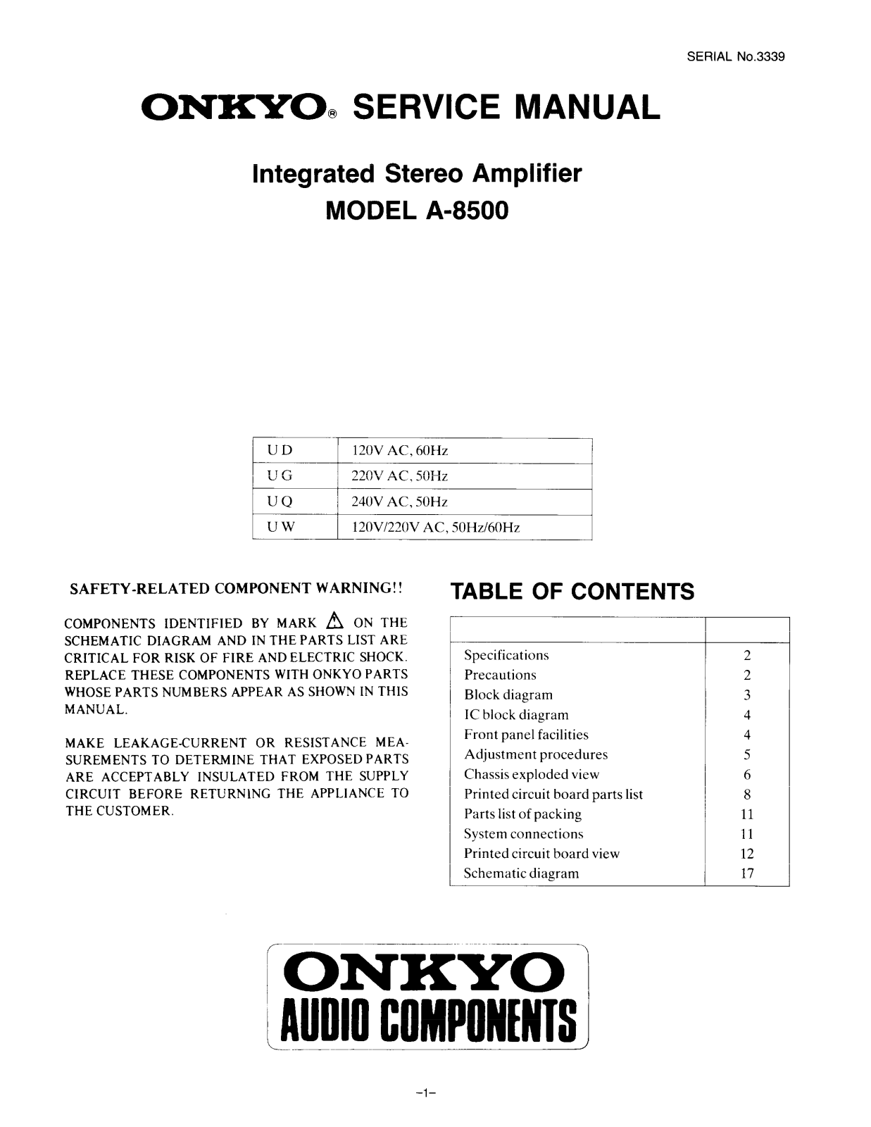 Onkyo A-8500 Service Manual