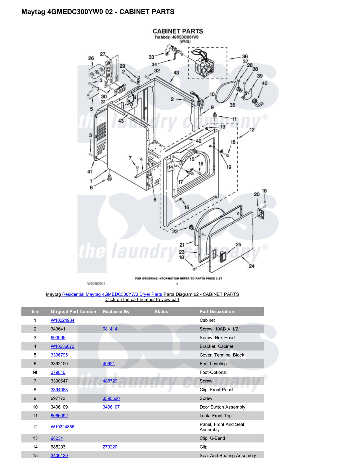 Maytag 4GMEDC300YW0 Parts Diagram