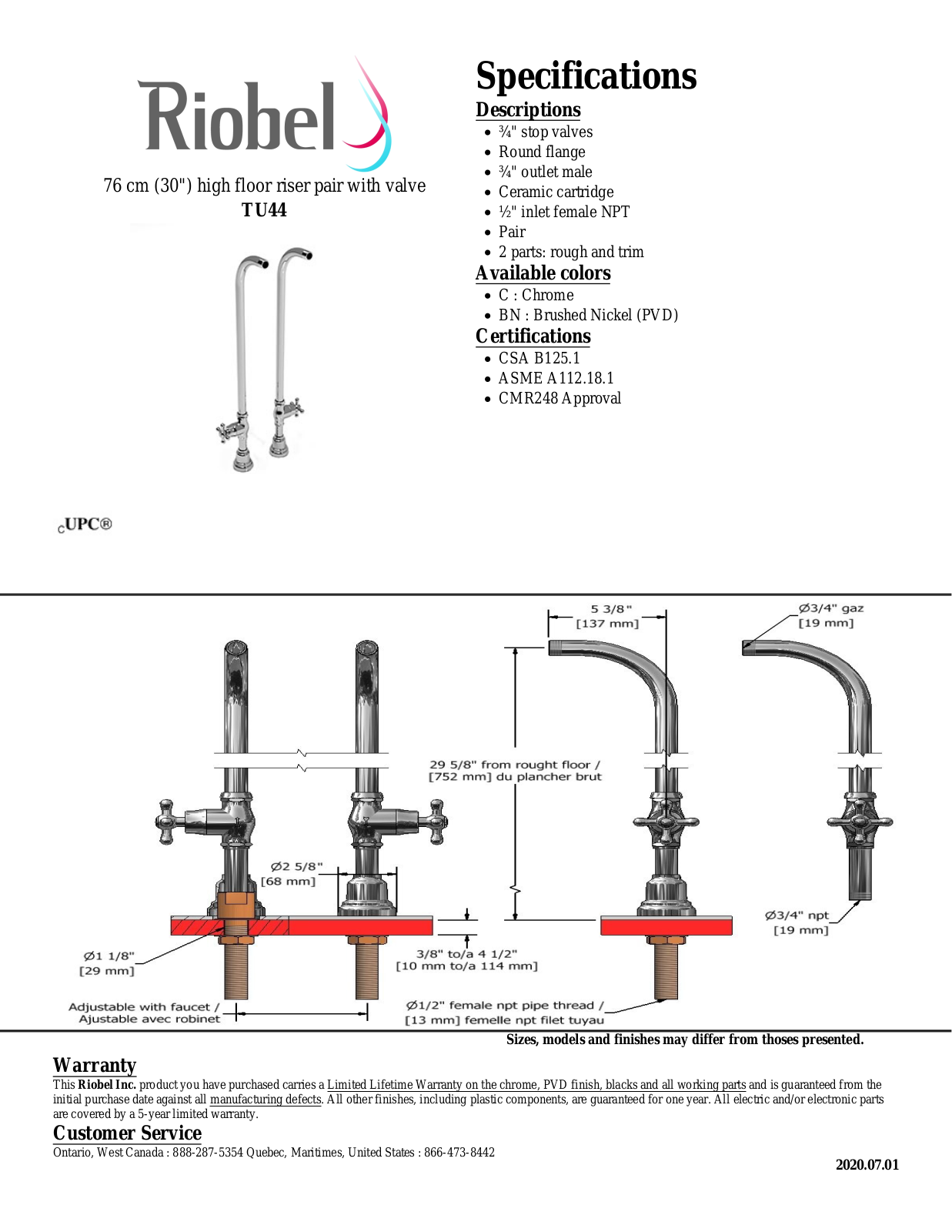 Riobel TU44BN Specifications - ManualMachine.com