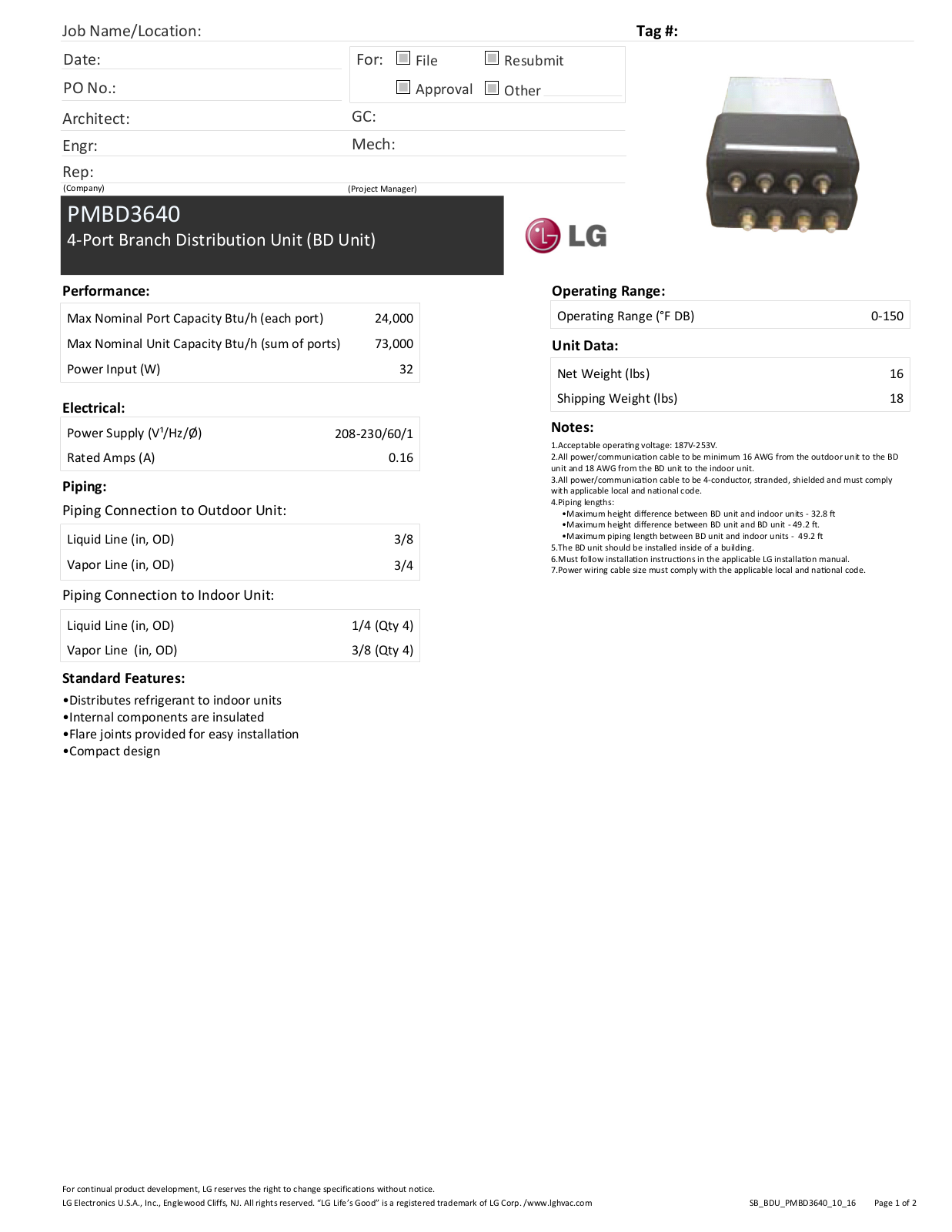 LG PMBD3640 User Manual