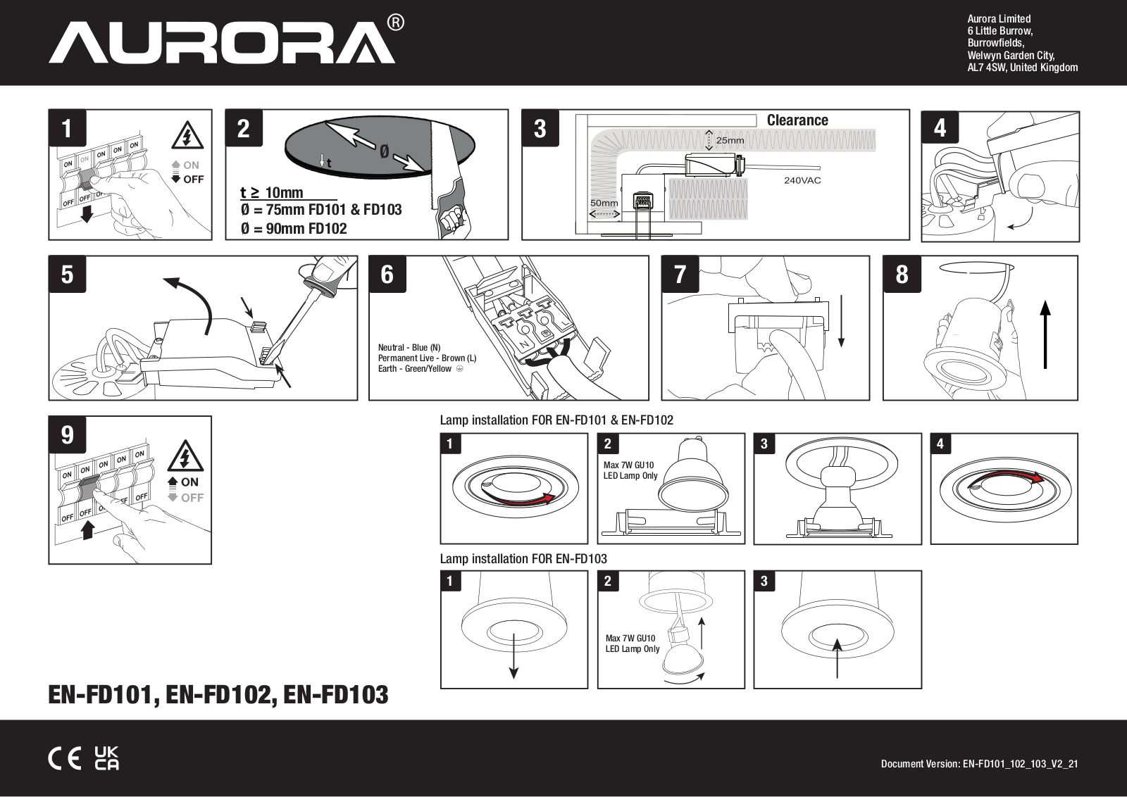 Aurora Lighting EN-FD102PC, EN-FD102W, EN-FD101W, EN-FD102SN, EN-FD101SN Installation Instructions - ManualMachine.com