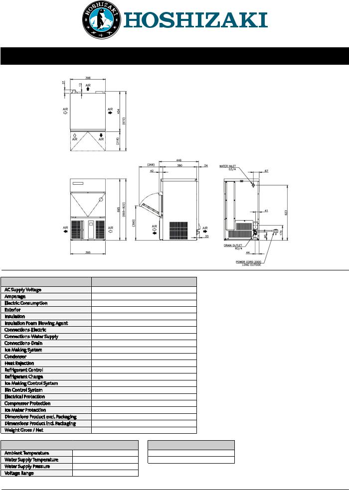 Hoshizaki IM-21CNE Datasheet