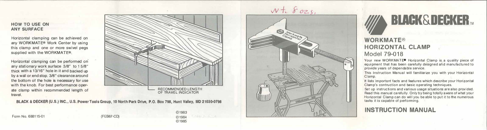 Black & Decker Manufacturing 79-018 Workmate Horizontal Clamp Vise - ManualMachine.com