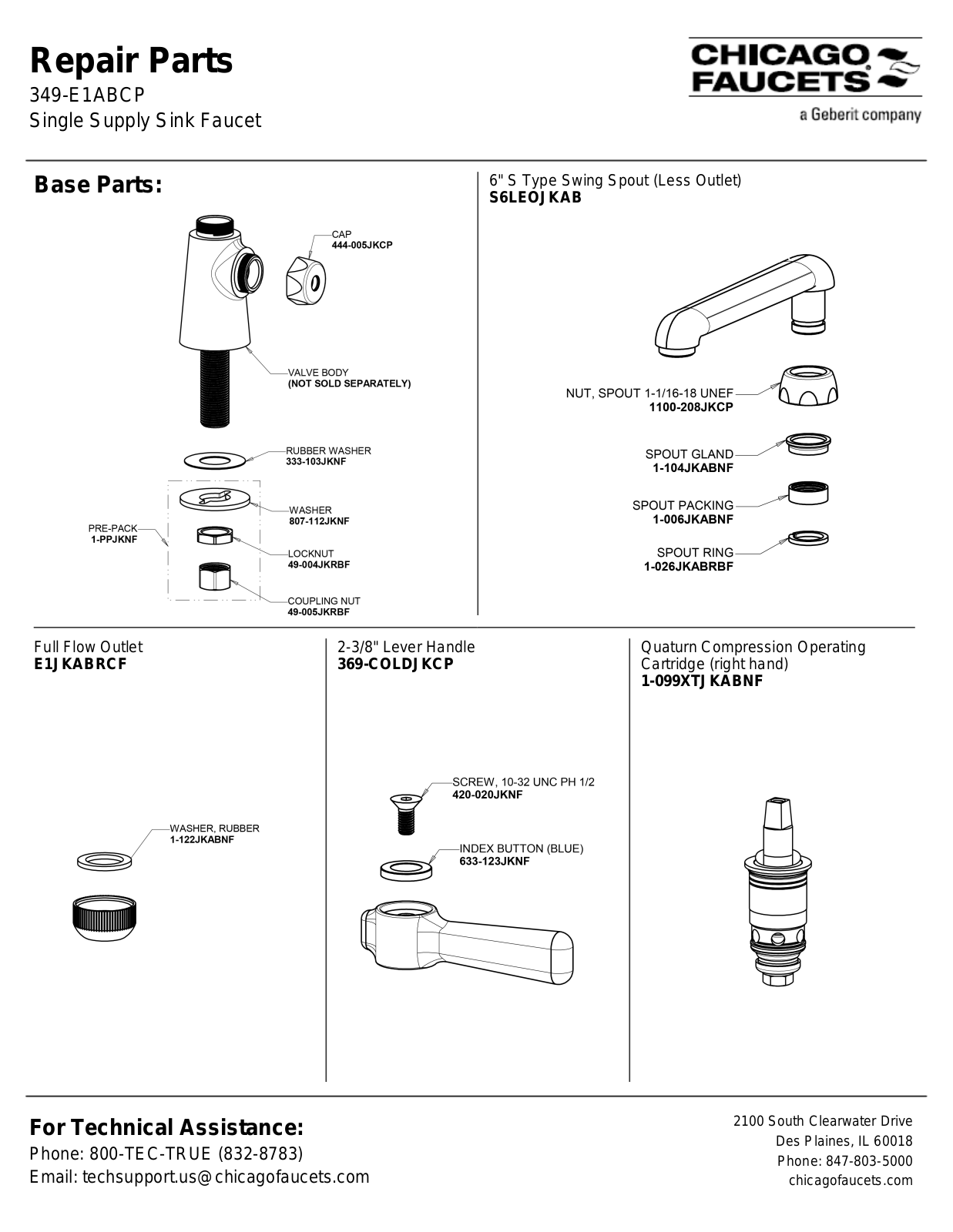 Chicago Faucet 349-E1AB Parts List