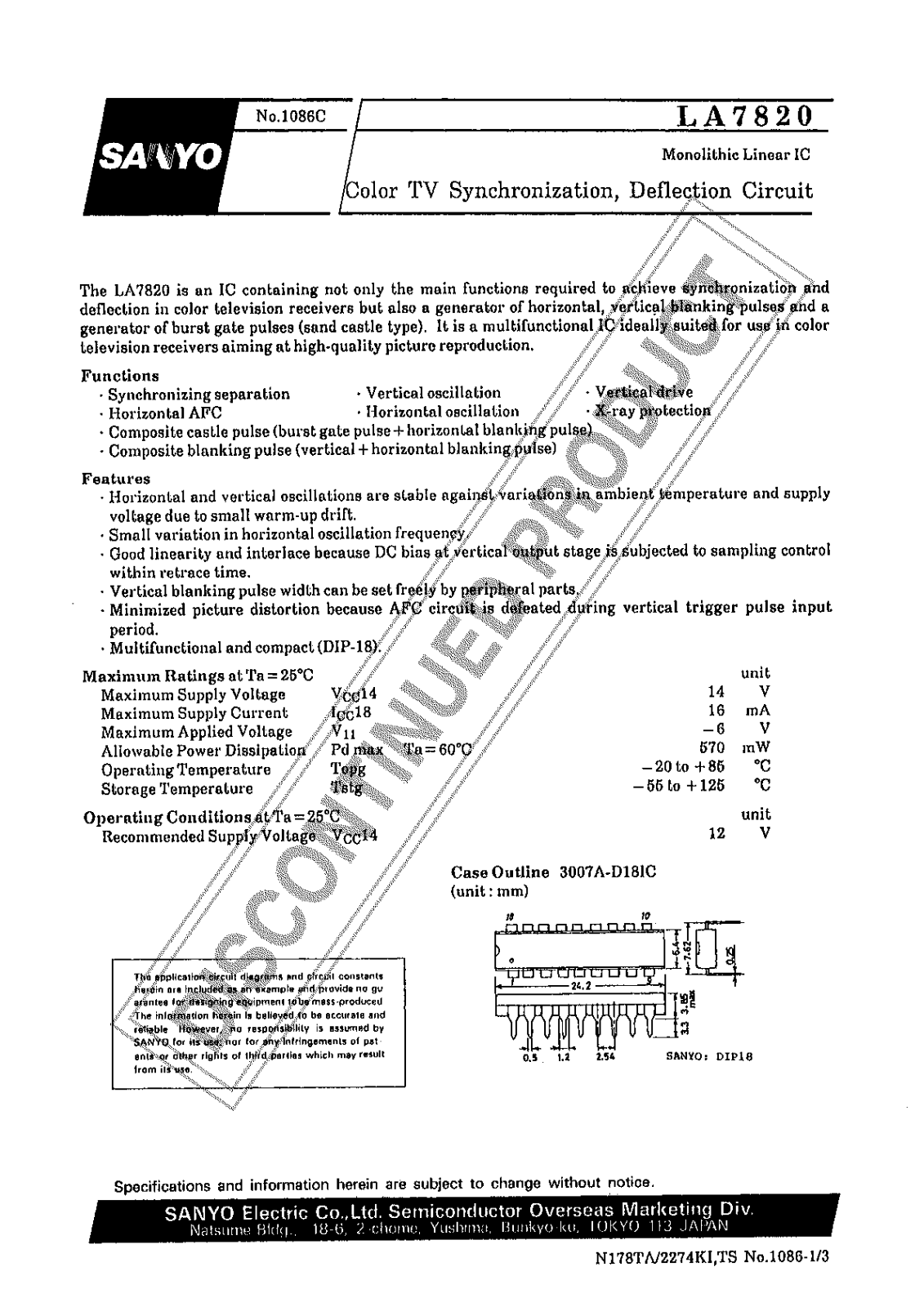 Sanyo LA7820 Specifications