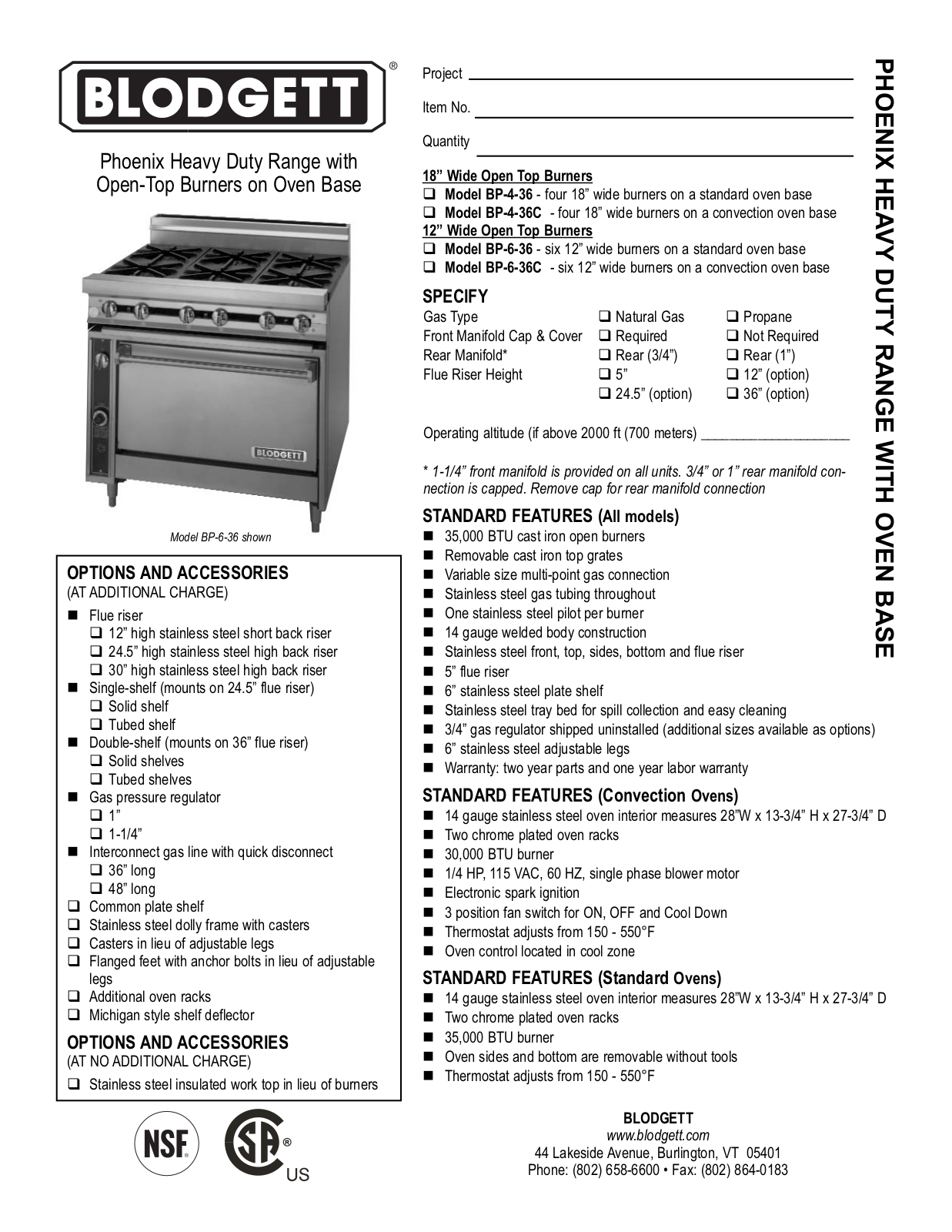 Blodgett BP-4-36, BP-6-36, BP-6-36C General Manual