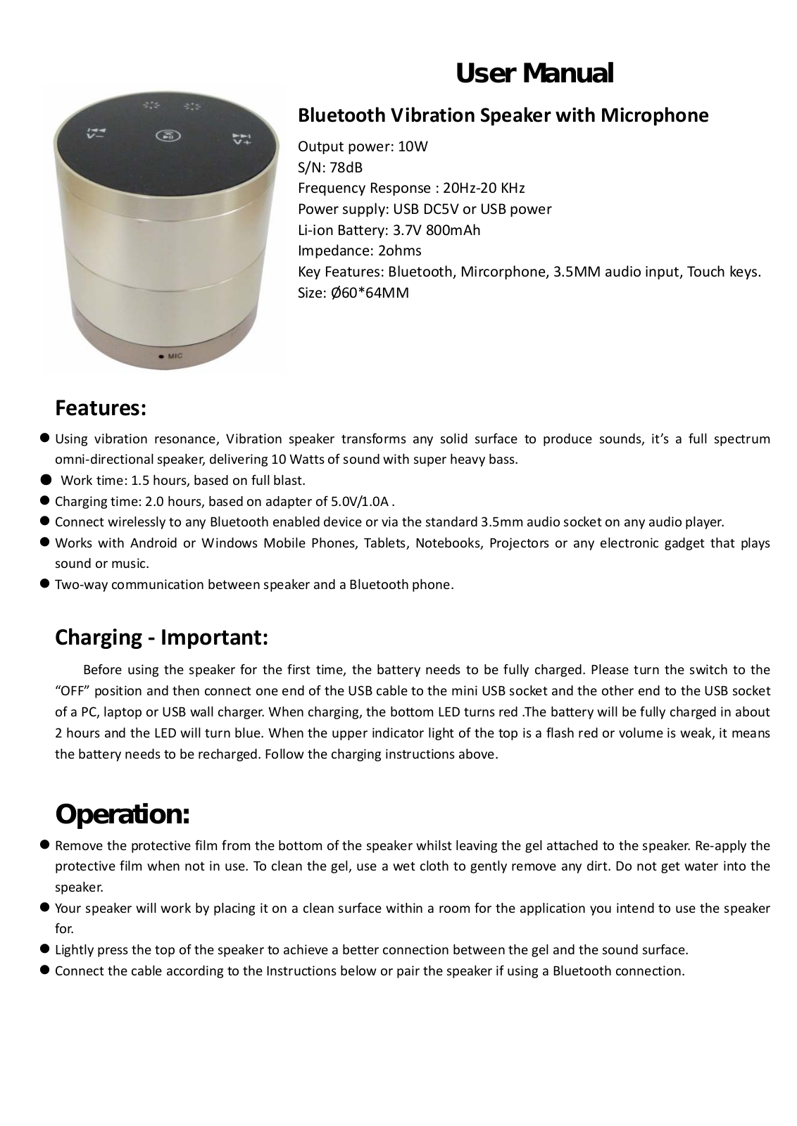 Zhongshan Yinli Electronics VS 86M User Manual