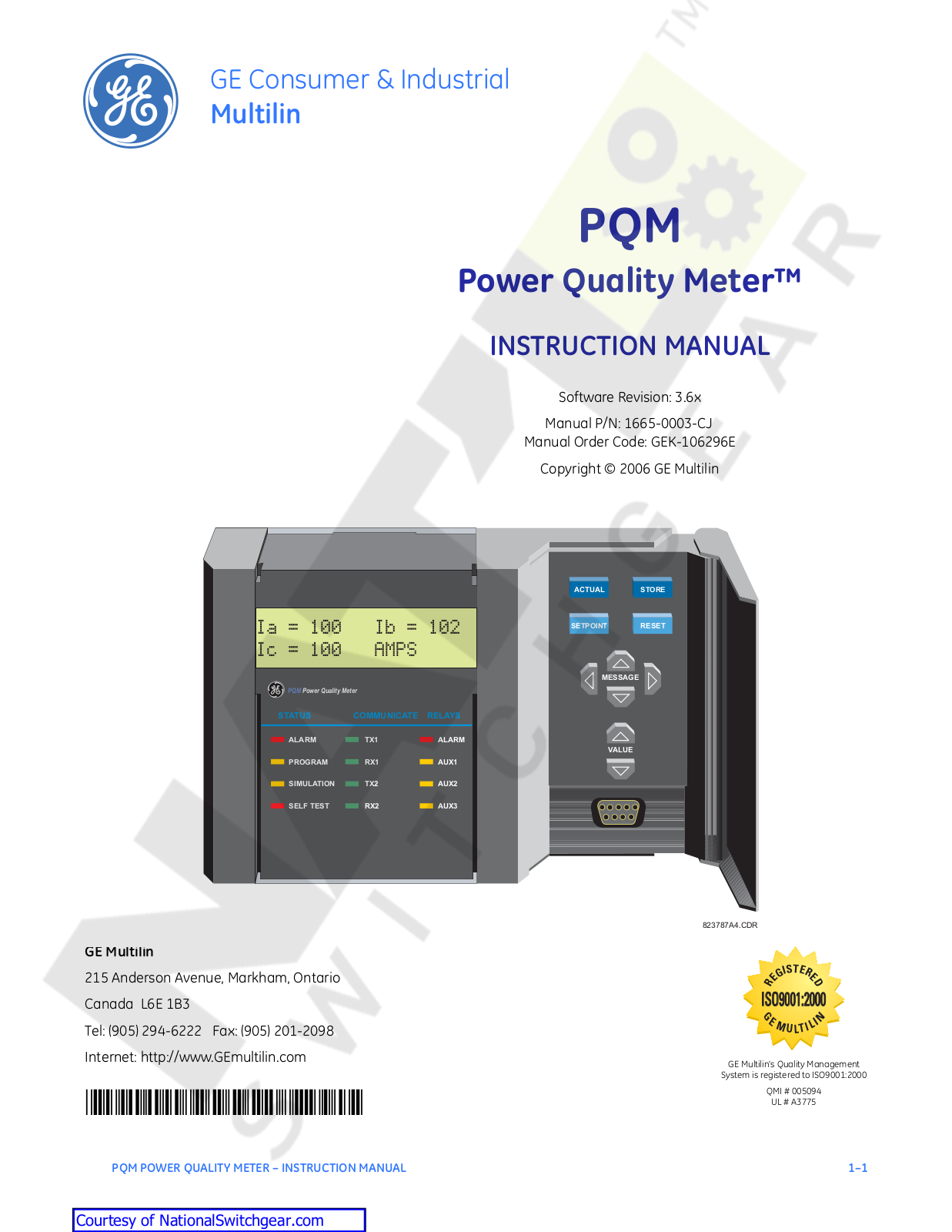 GE Multilin PQM Instruction Manual