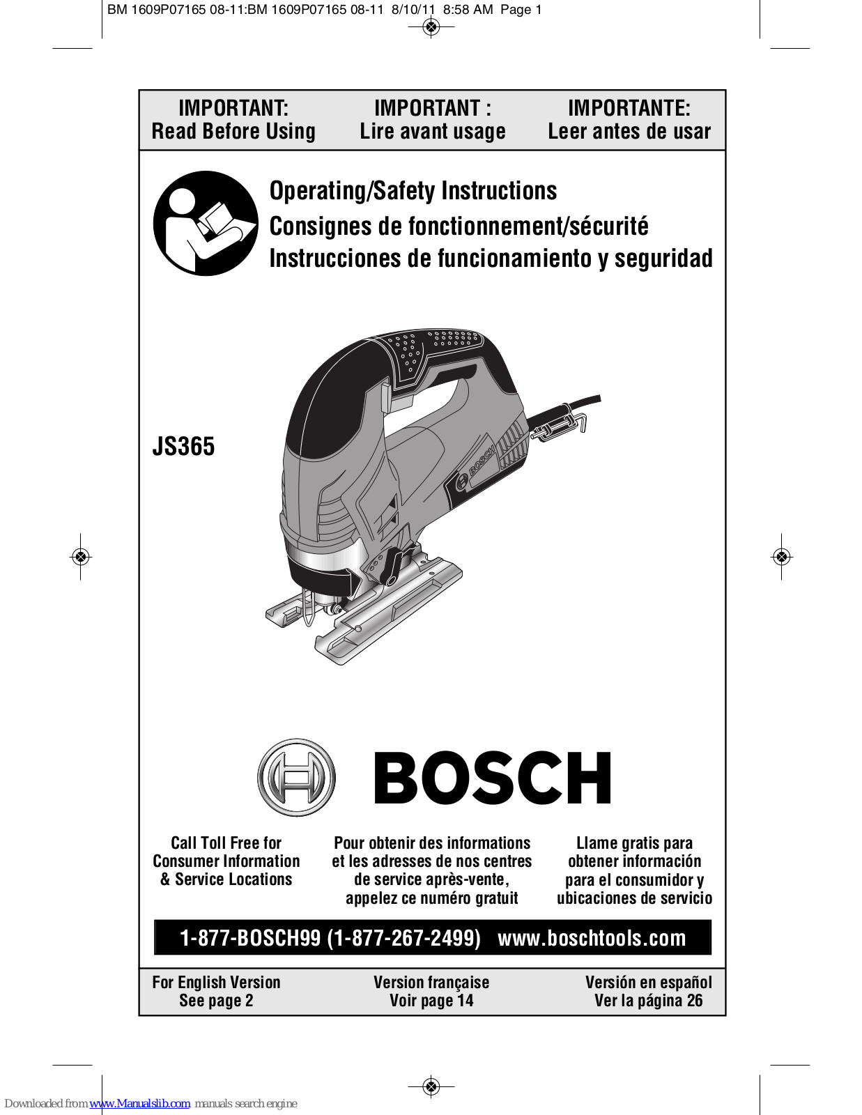 Bosch JS365 Operating/safety Instructions Manual