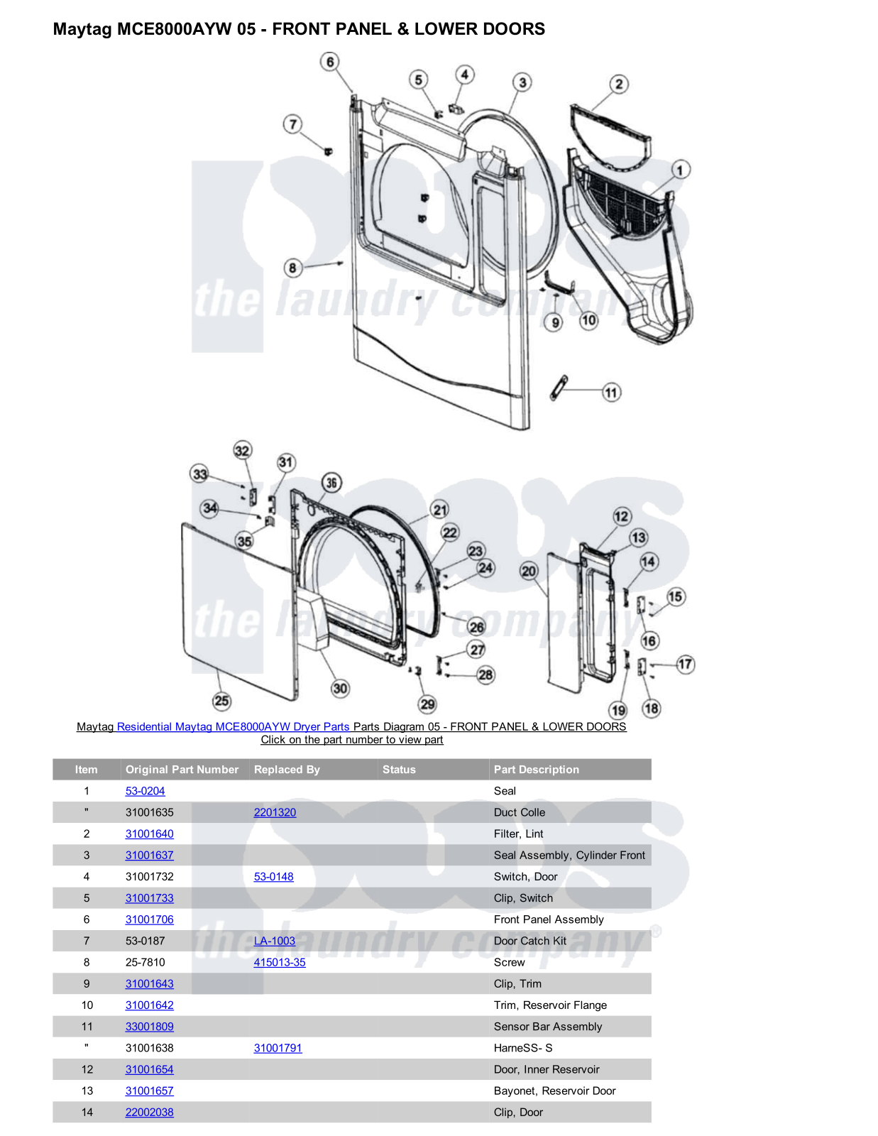 Maytag MCE8000AYW Parts Diagram