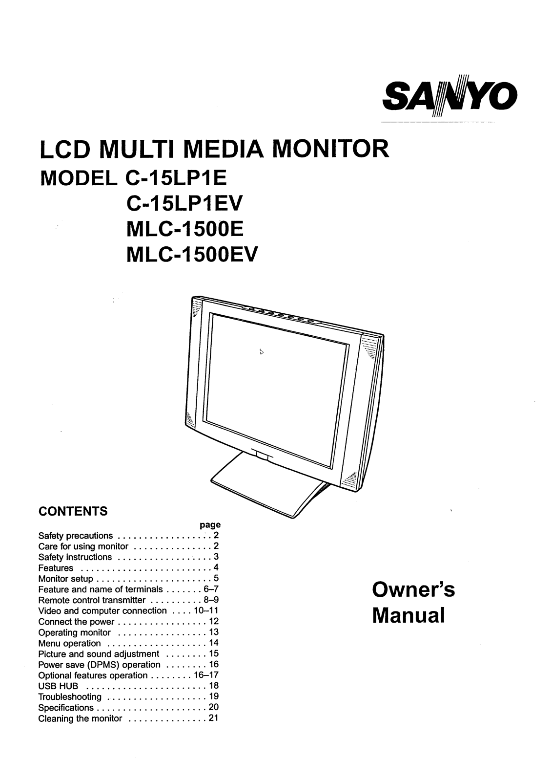 Sanyo C-15LP1EV, MLC-1500E, MLC-1500EV Instruction Manual