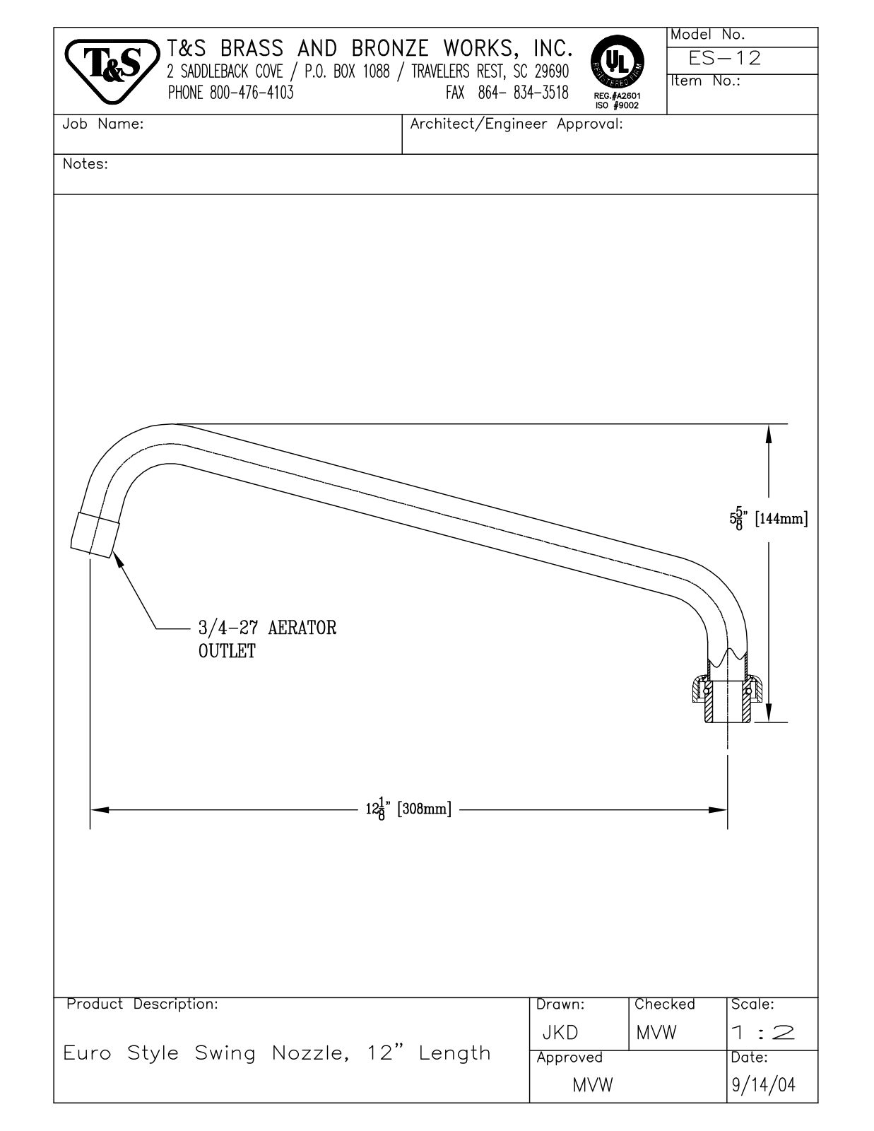 T & S Brass & Bronze Works ES-12 General Manual