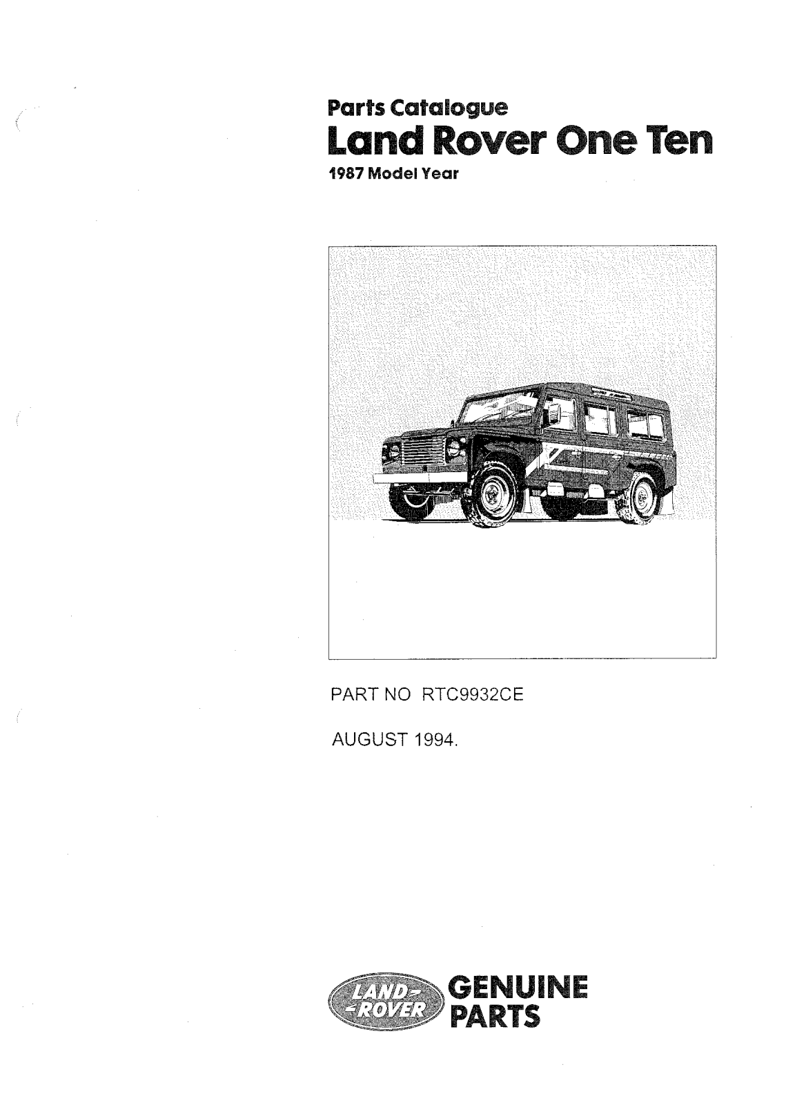 Land Rover Defender 1987 User Manual