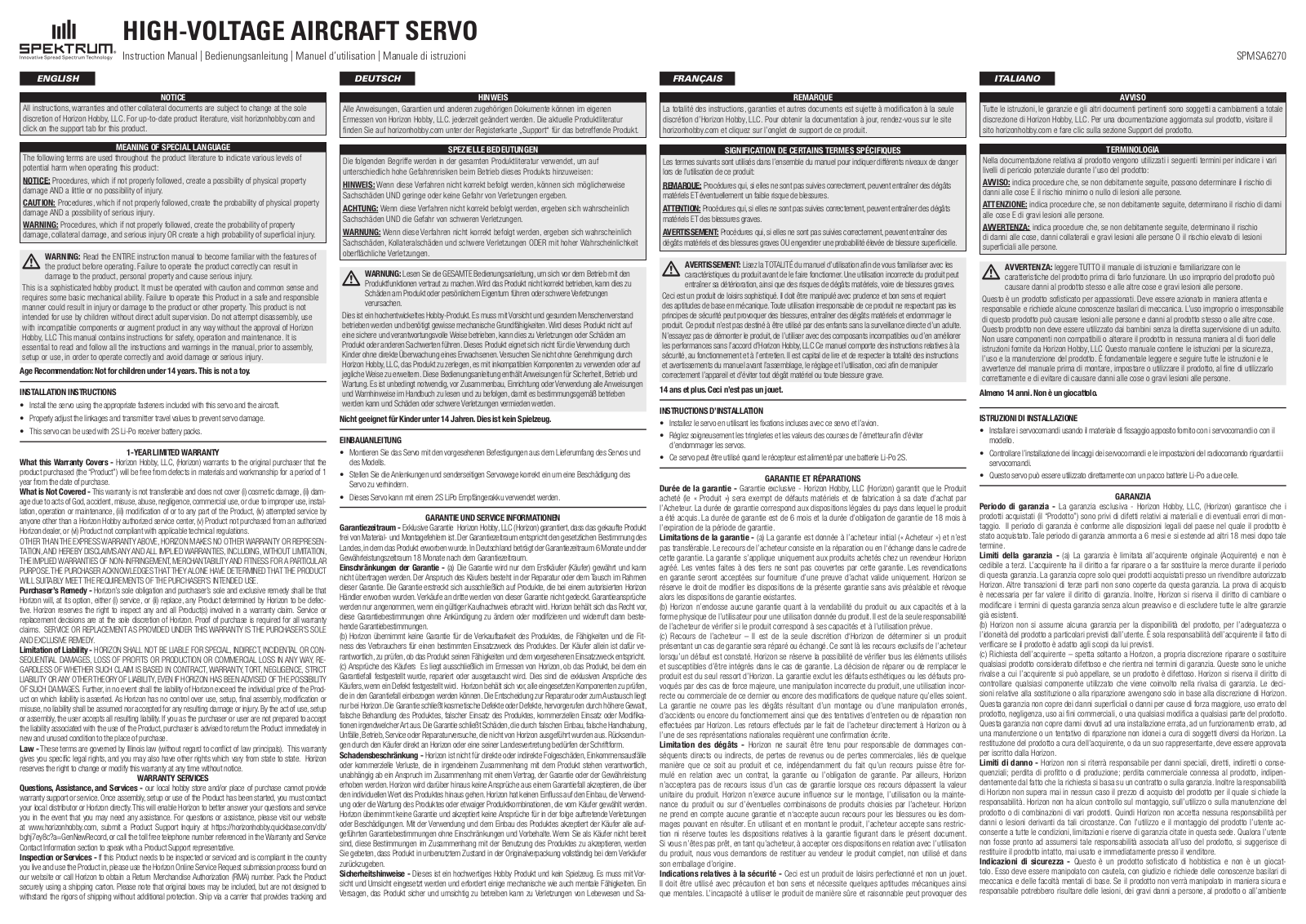 Spektrum SPMSA6270 User Manual