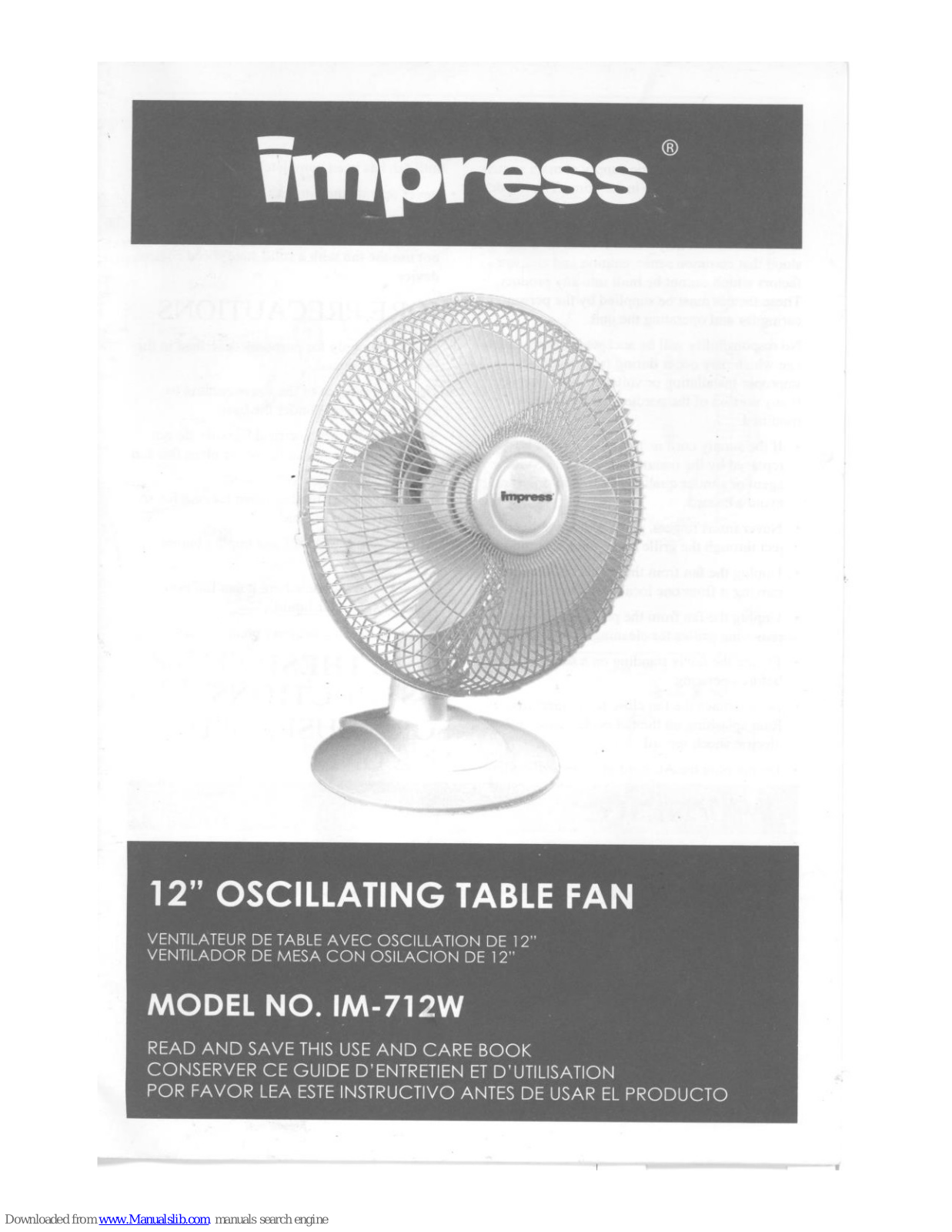 impress IM-712W Use And Care Book Manual