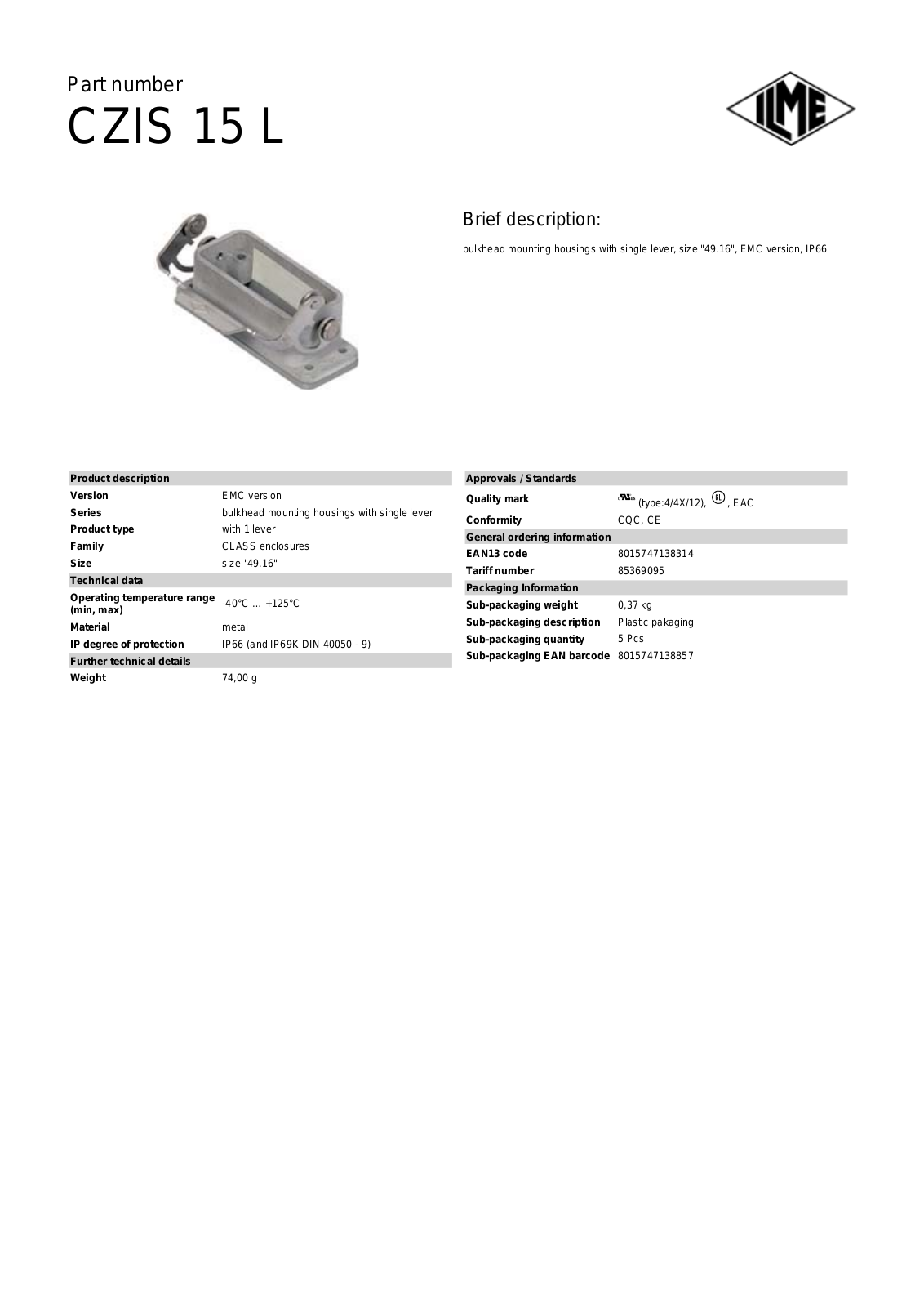 ILME CZIS-15L Data Sheet