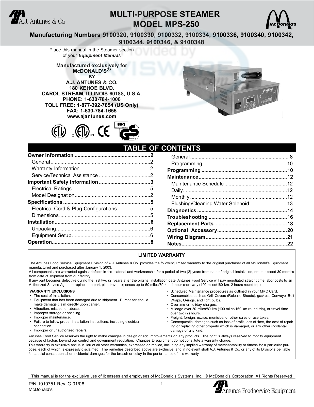 Antunes MPS-250 Installation Manual