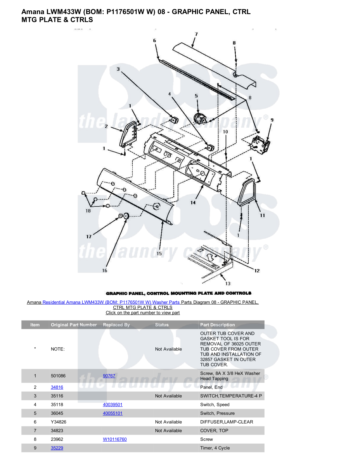 Amana LWM433W Parts Diagram