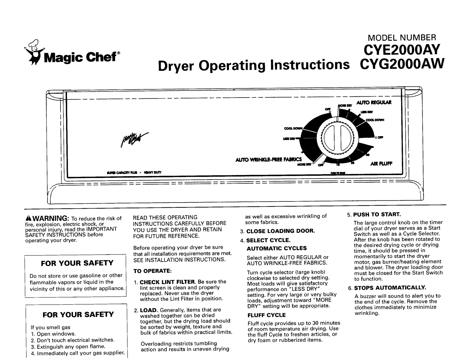 Magic Chef CYG2000AWA, CYG2000AWW, CYE2000AZW, CYE2000AYA, CYE2000AYW Installation Instructions