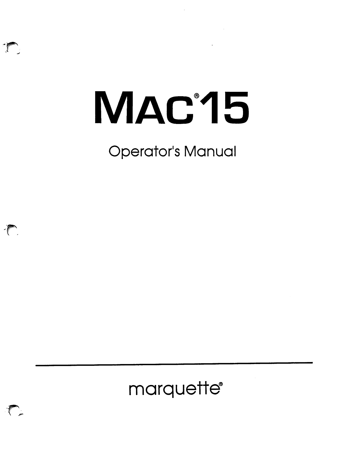 Marquette MAC 15 User manual