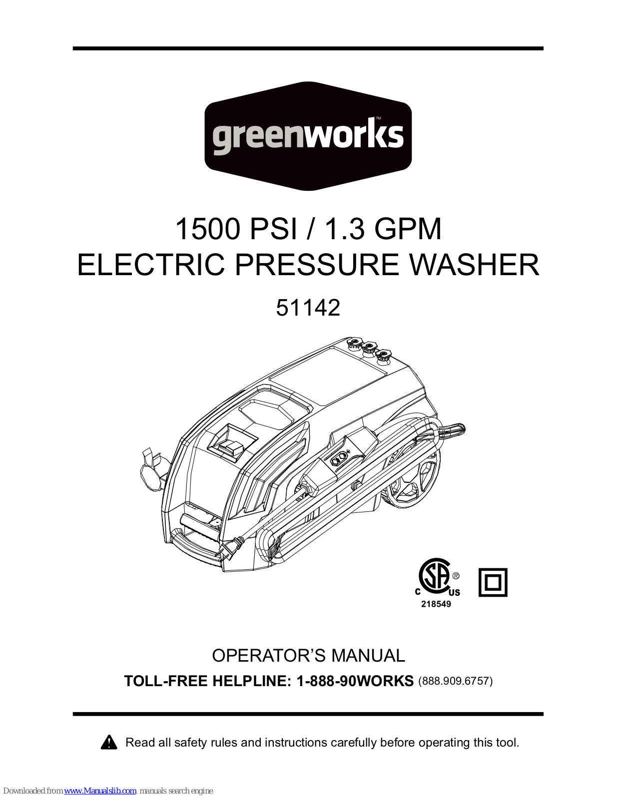 GreenWorks 51142 Operator's Manual