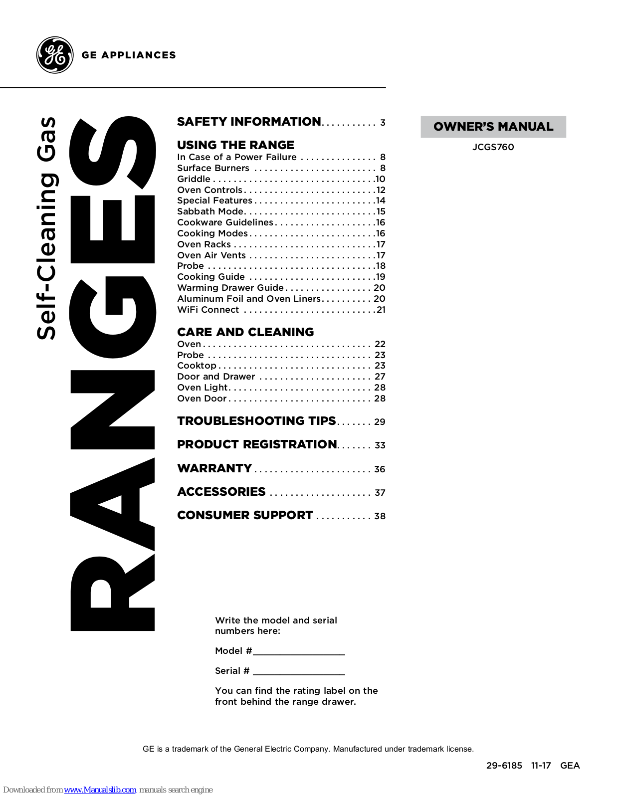 GE JCGS760 Owner's Manual