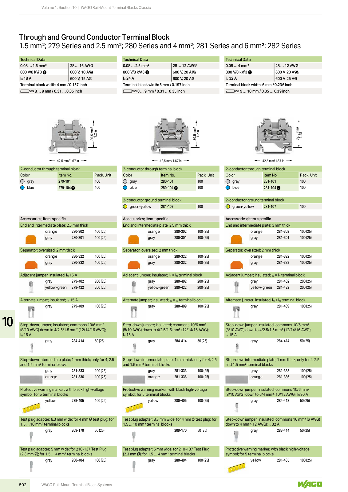 Wago 281 Series, 280 Series, 279 Series Catalog Page