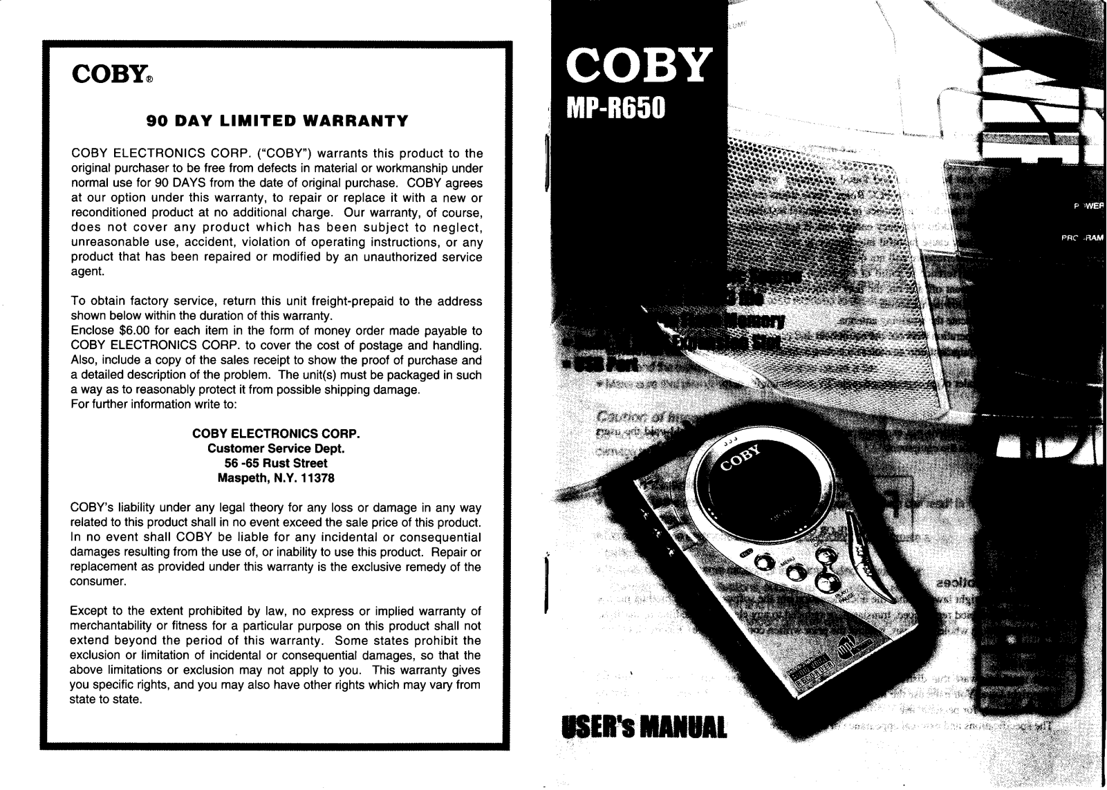 COBY electronic MP-R650 User Manual