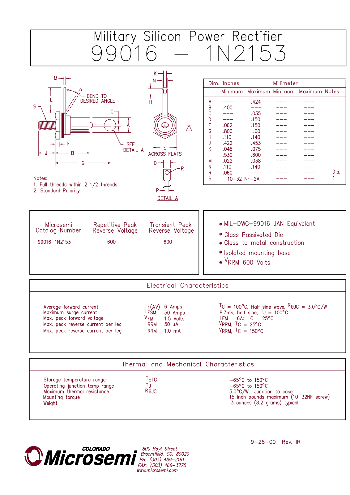 Microsemi Corporation 1N2153 Datasheet