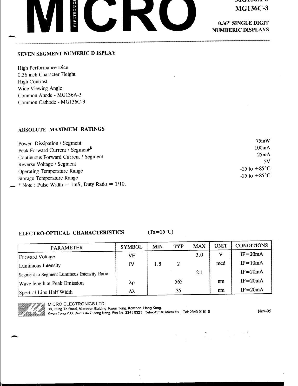 MICRO MG136C-3, MG136A-3 Datasheet