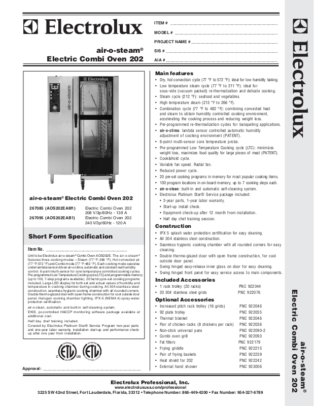 Electrolux AOS202EAM1, 202, AOS202EAB1 User Manual