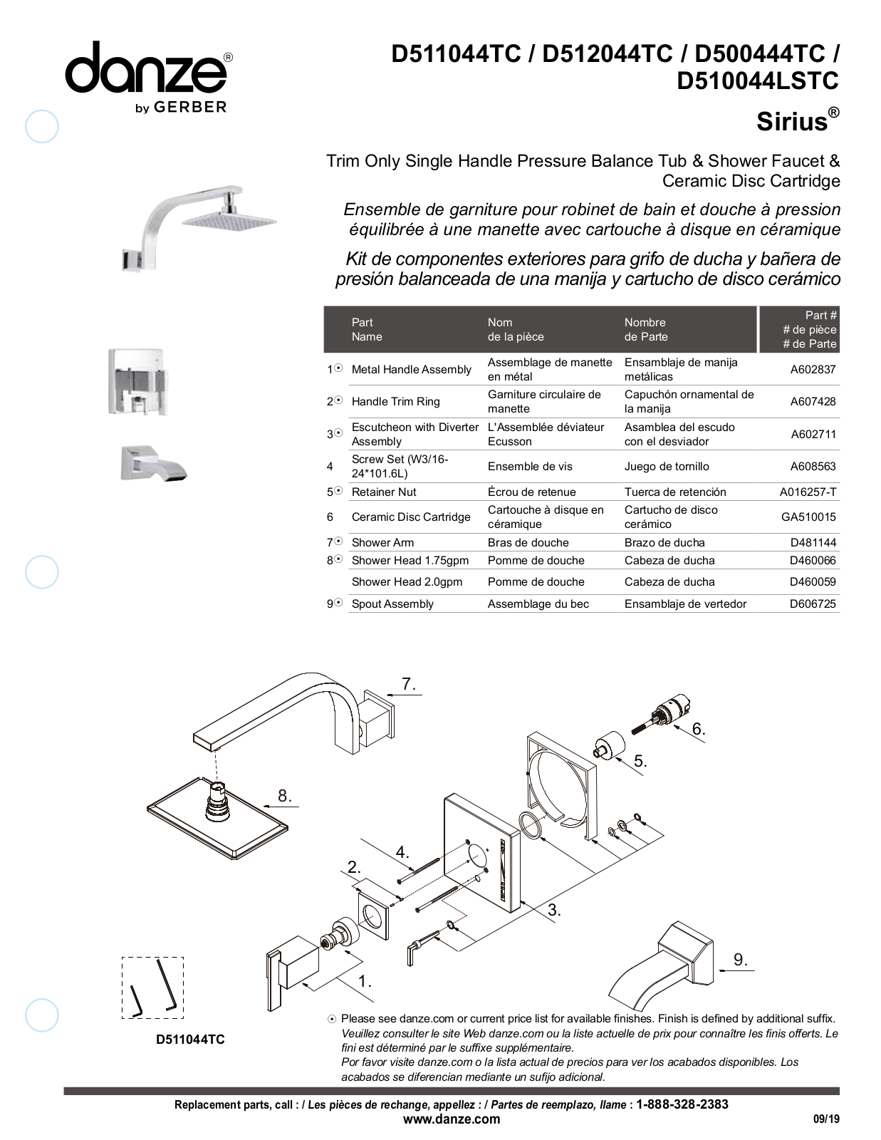 Gerber D511044BNTC, D511044TC Part List