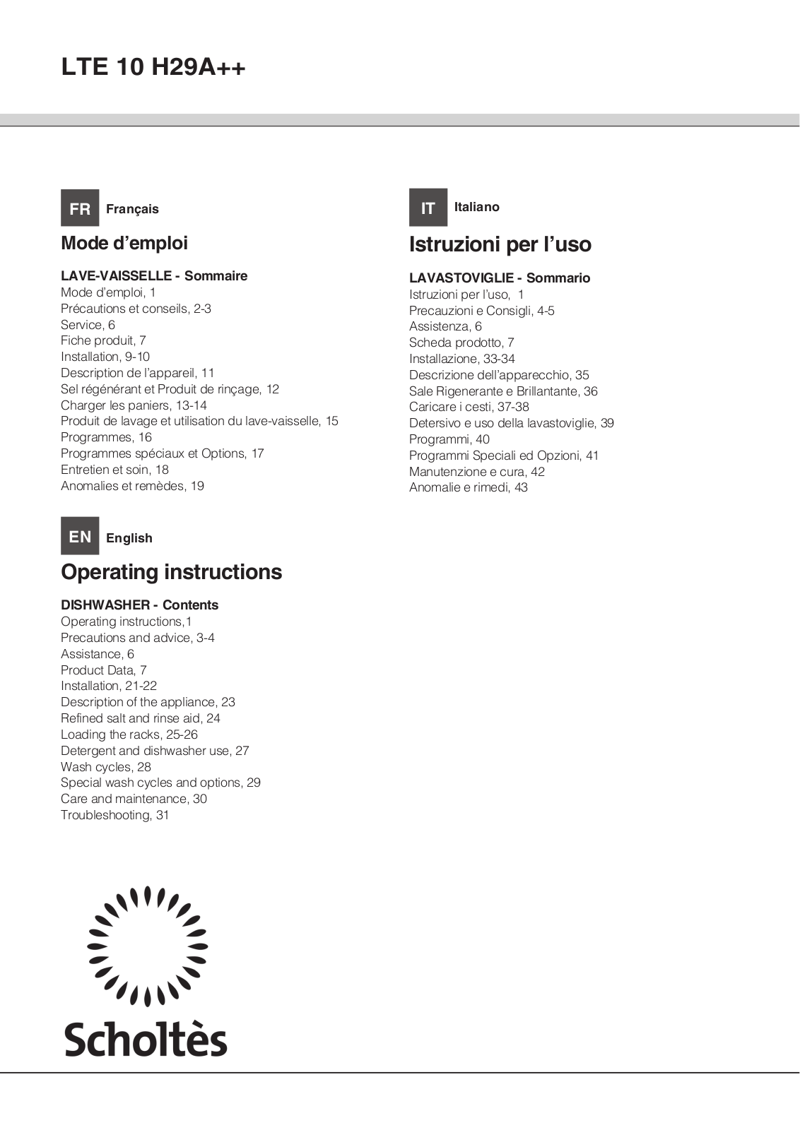 SCHOLTES LTE 10 H29A User Manual