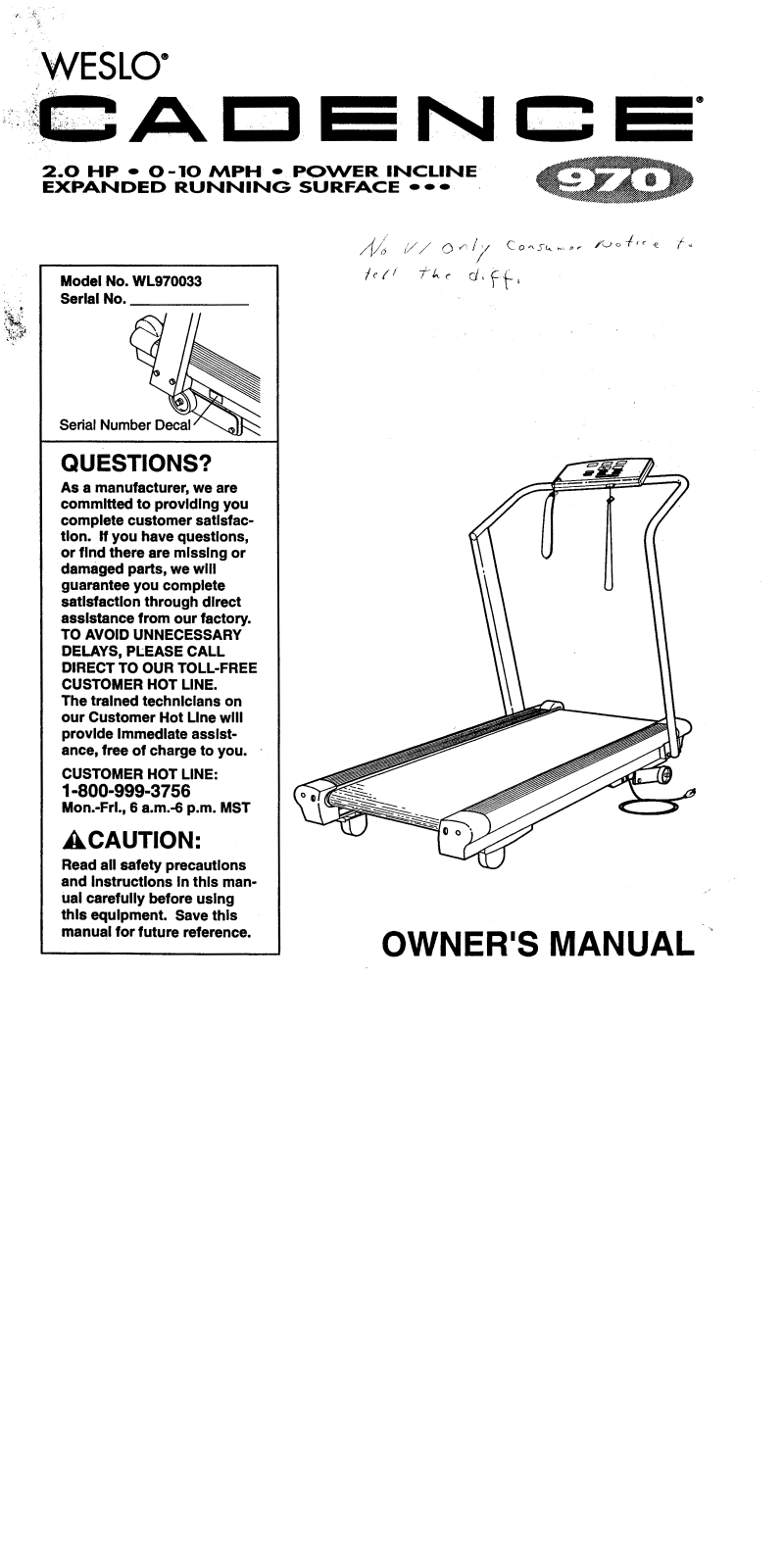 Weslo WL970033 Owner's Manual