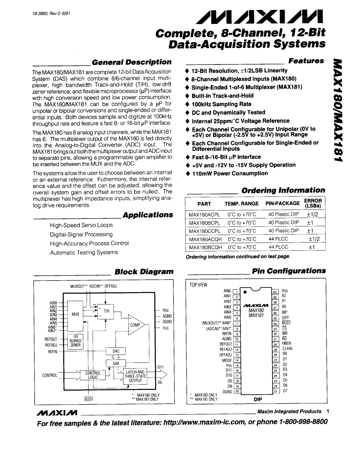 MAXIM MAX180 Technical data