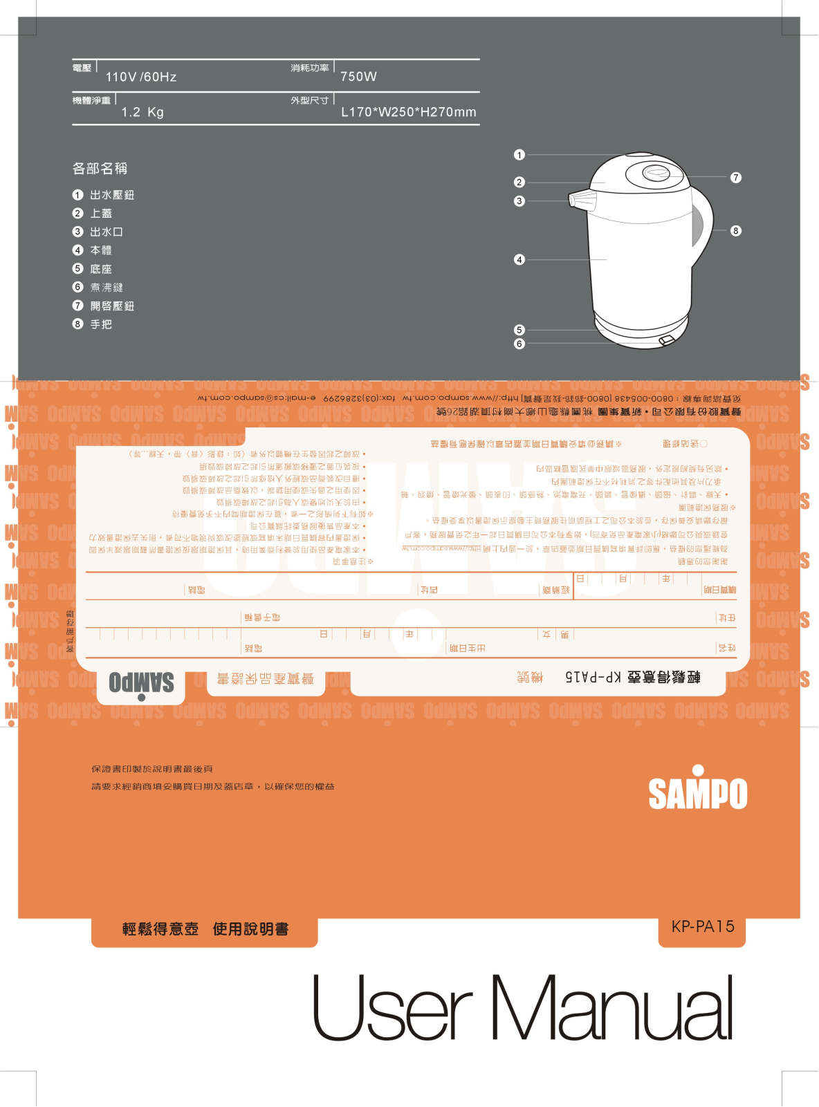 SAMPO KP-PA15 User Manual