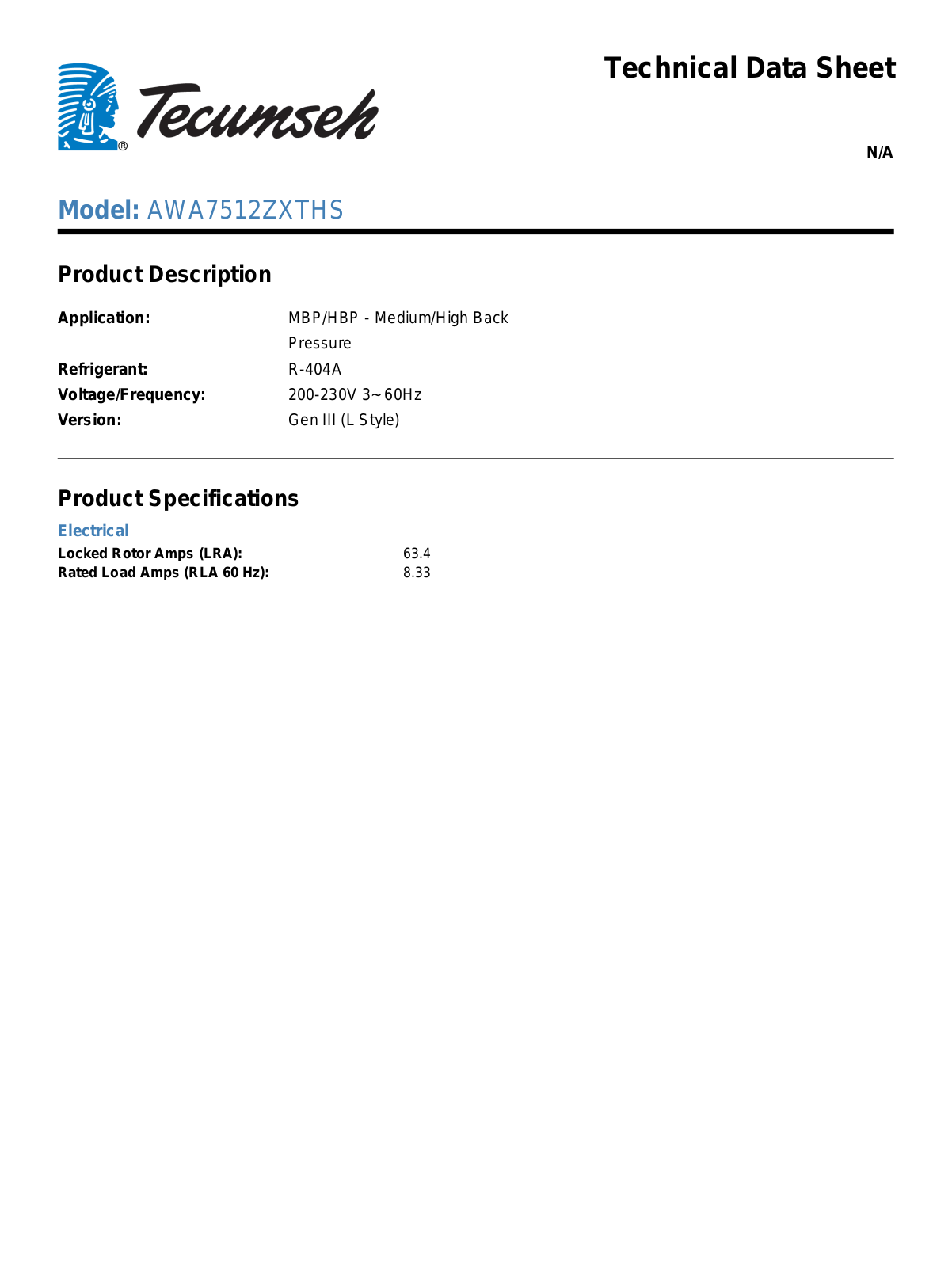 Tecumseh AWA7512ZXTHS User Manual