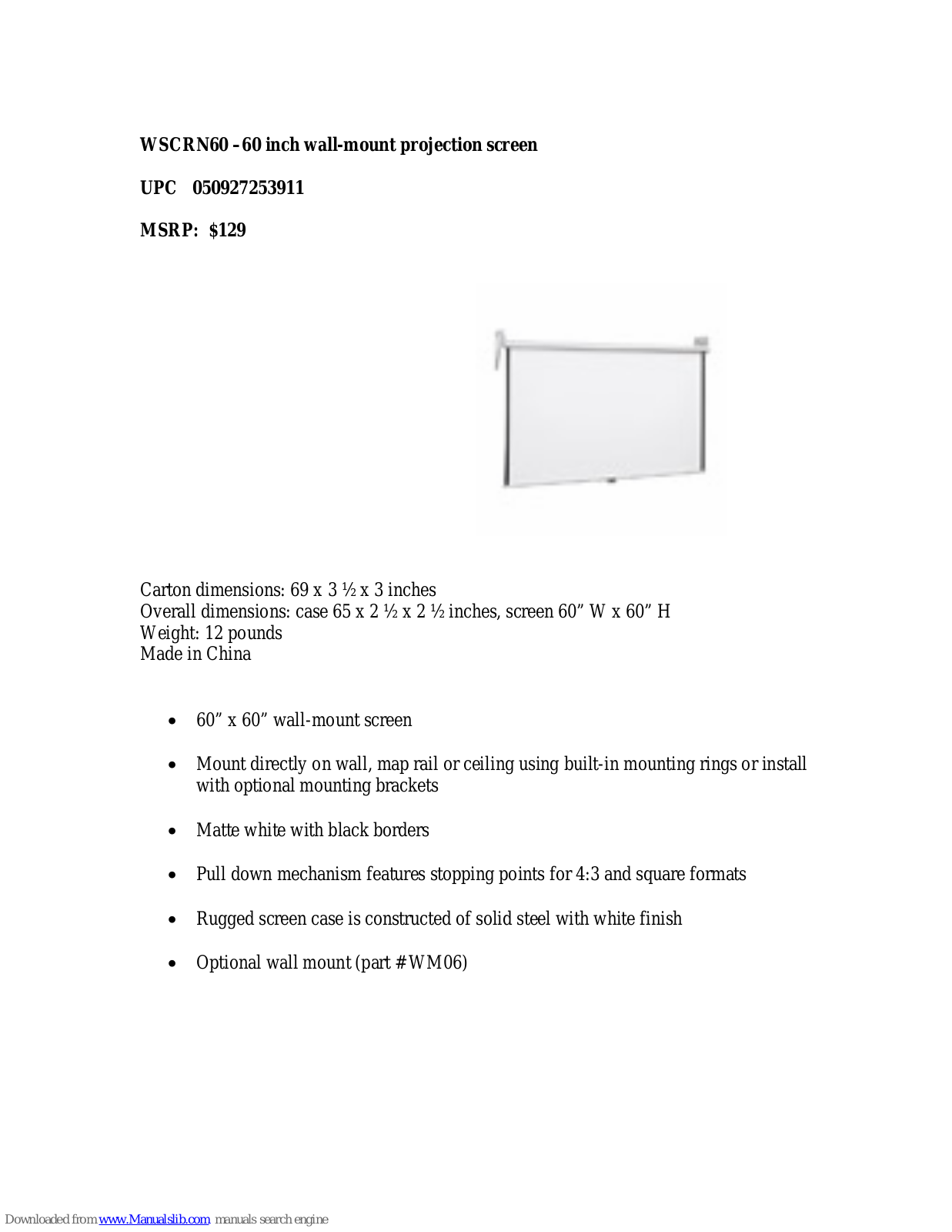 NEC WSCRN60 Specifications