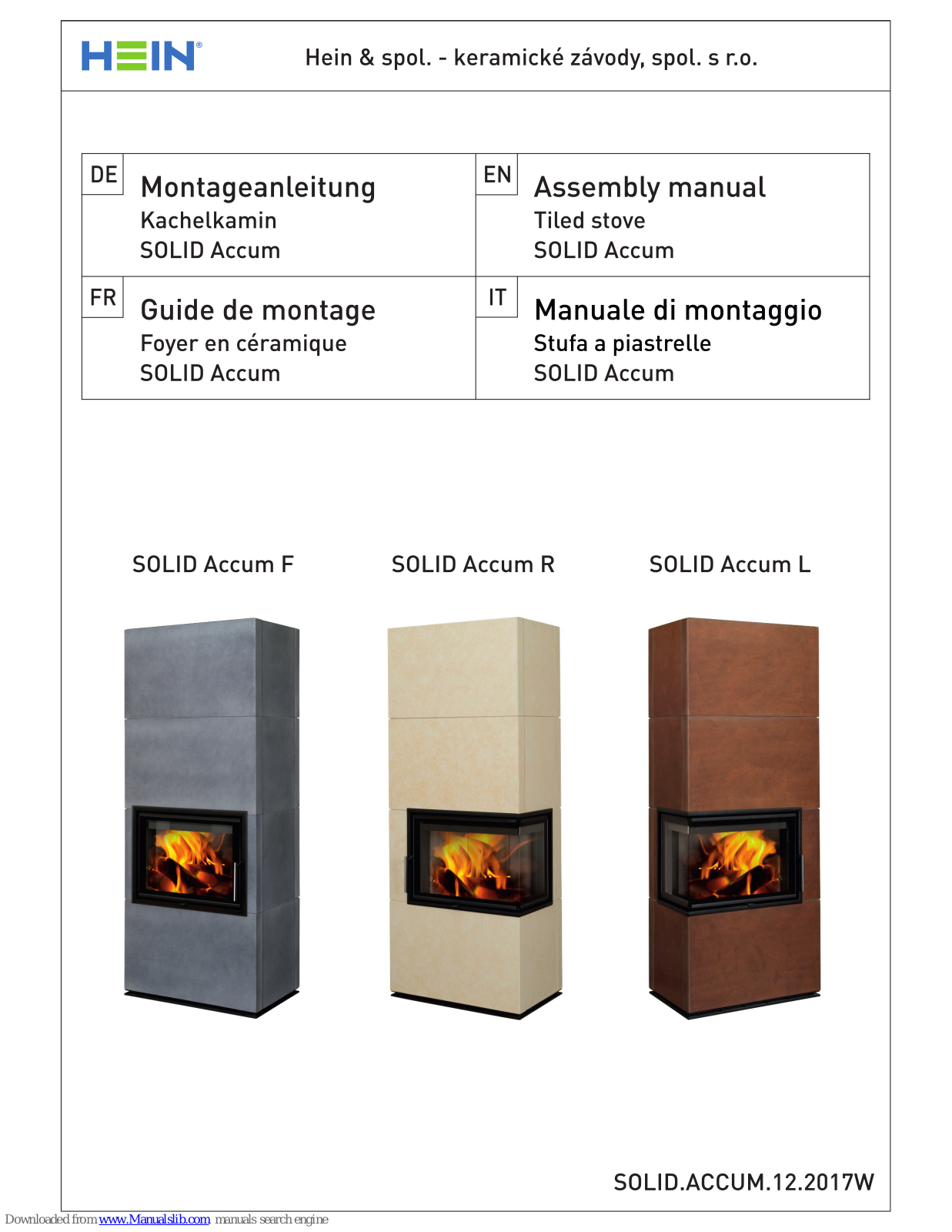 Hein SOLID Accum F, SOLID Accum R, SOLID Accum L Assembly Manual - ManualMachine.com